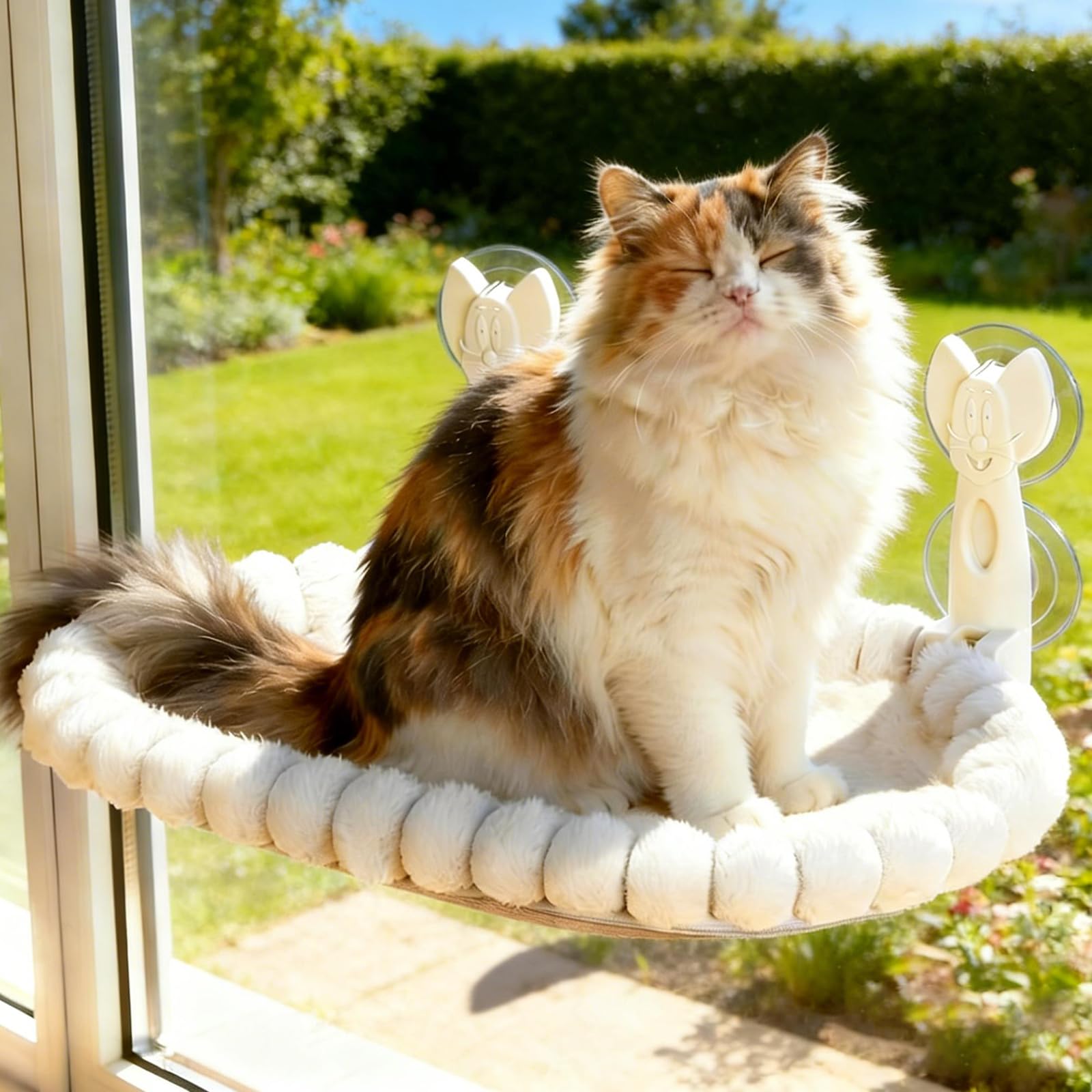 Euqvunn Cat Window Lounger - 15 kg Load Capacity with Washable Cushion on Both Sides, Foldable Window Lounger for Cats for Home Cats, Ideal for Sunbathing, Nap  Bird Watching