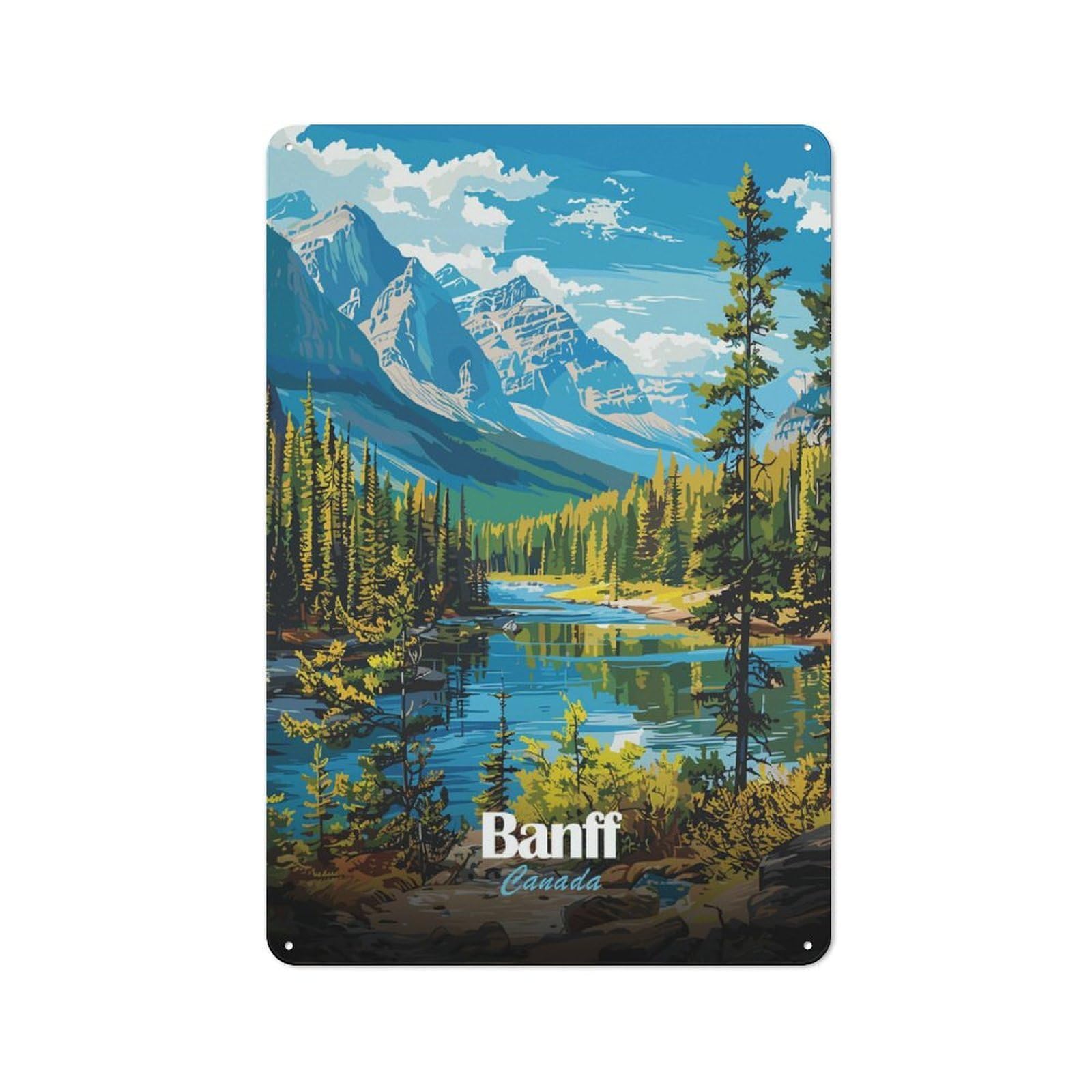 Junmoney Style Weathered Look Banff Canada Landscape Metal Wall Sign 30X20cm, Shed Wall Plaque For Tool Room, Garage, Studio Or Home Bar