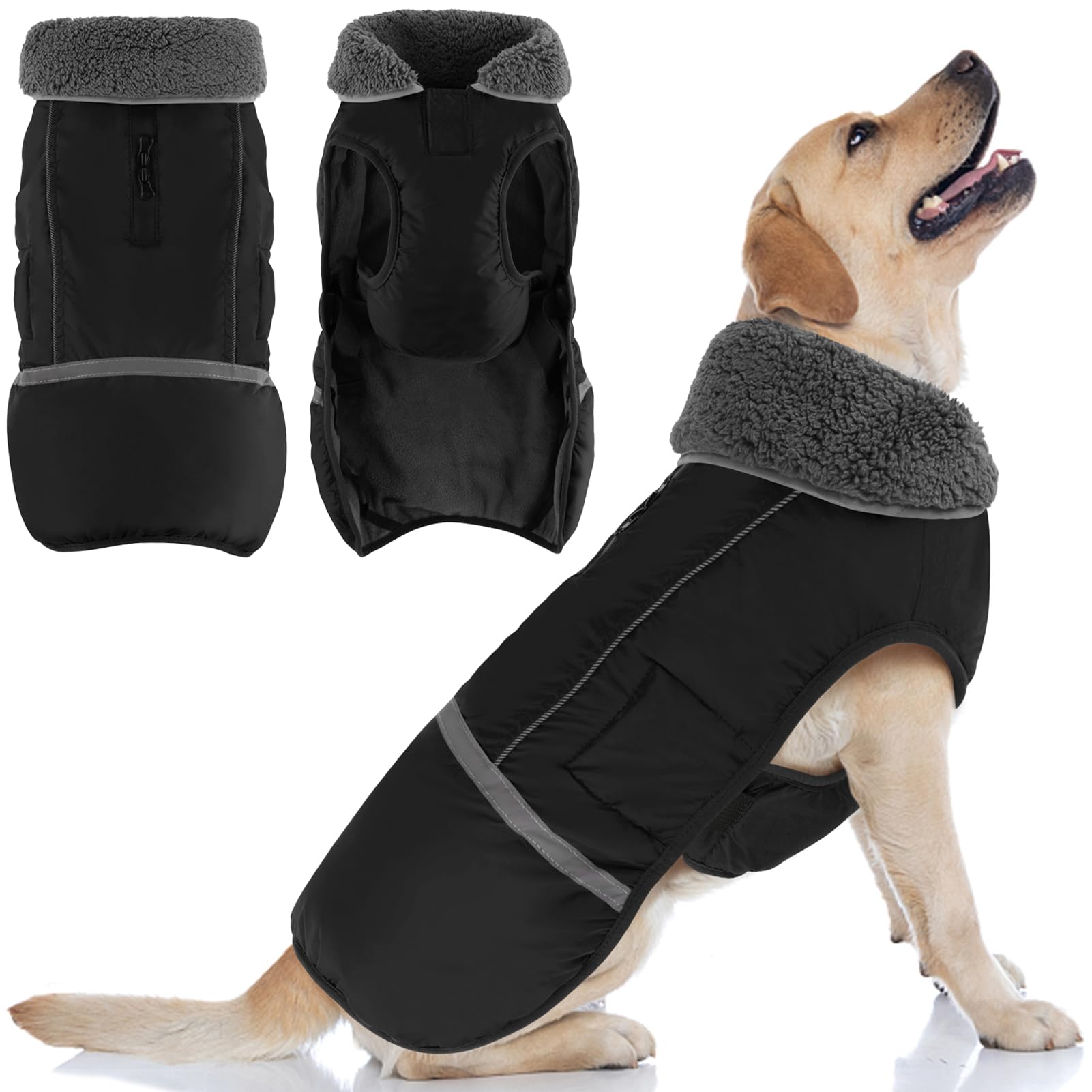 Doglay Cappottino per cani, impermeabile per animali domestici, per la stagione fredda, con colletto in pelliccia spessa, giacca invernale riflettente per cuccioli, calda fodera in pile, per animali