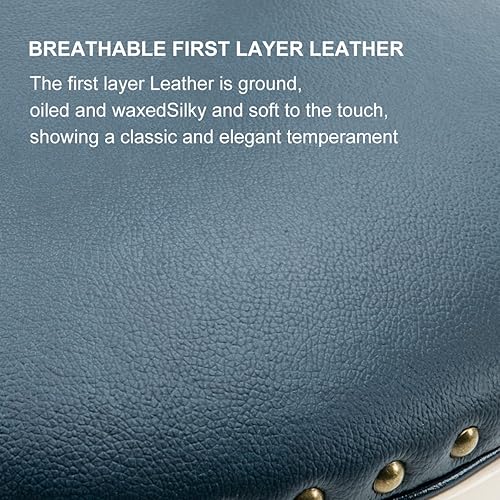 Miniatura 6 de Taburetes de bar de madera de cuero con parte superior de vaca, silla giratoria de 360 grados de altura con respaldo para encimera de cocina del