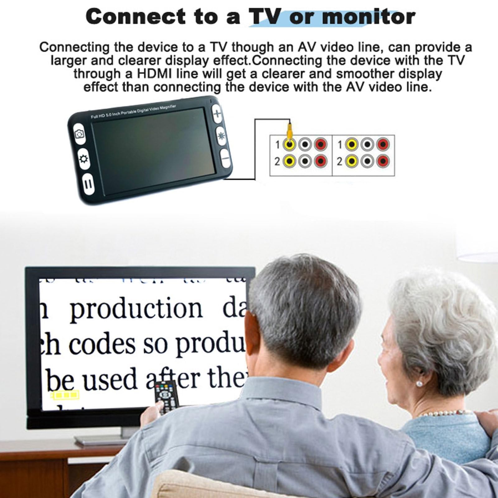 Loupe électronique portable avec écran LCD 5 pouces, zoom 2X-48X, sortie AV HDMI pour lecture basse vision