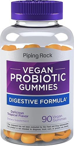 Gomitas probióticas para adultos, 90 unidades, fórmula vegana, suplemento de enzimas digestivas, probióticos para hombres y mujeres, sabor tropical,