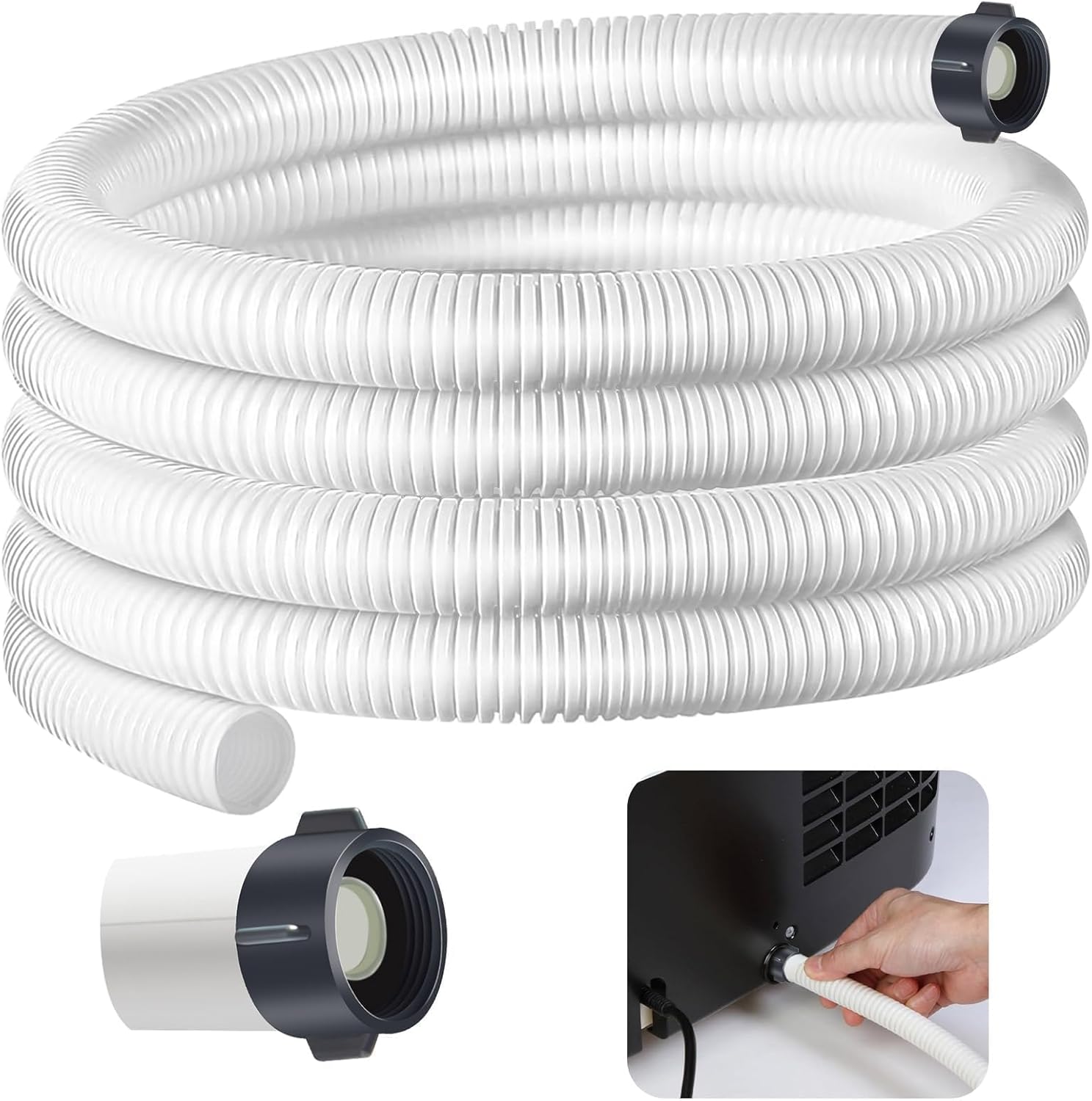 Dehumidifier Drain Hose 3/4 Inches FHT Connection with Rust-Resistant PE Connectors Cuttable Drainage Pipe Replacement Hose for Most Brand of Dehumidifiers, 10 Feet White