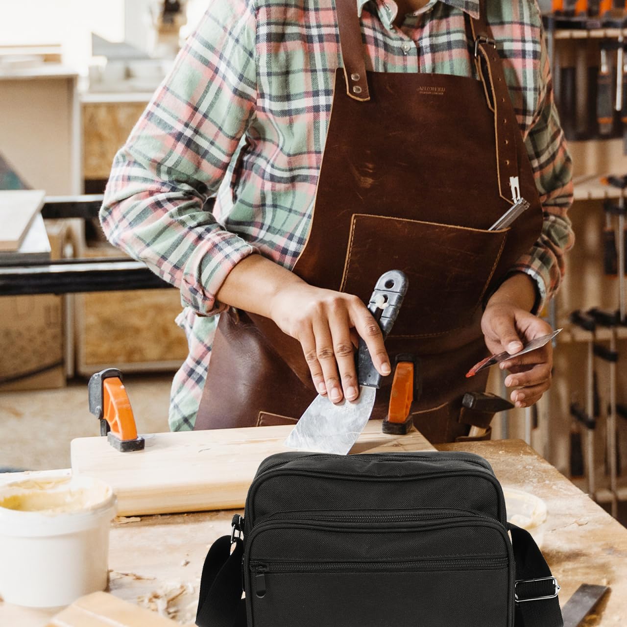 Bolsa de Herramientas de Lona con Correa Ajustable, Bolso Portaherramientas para Trabajo, Bolsa Herramientas Electricista Profesional, 30x22cm
