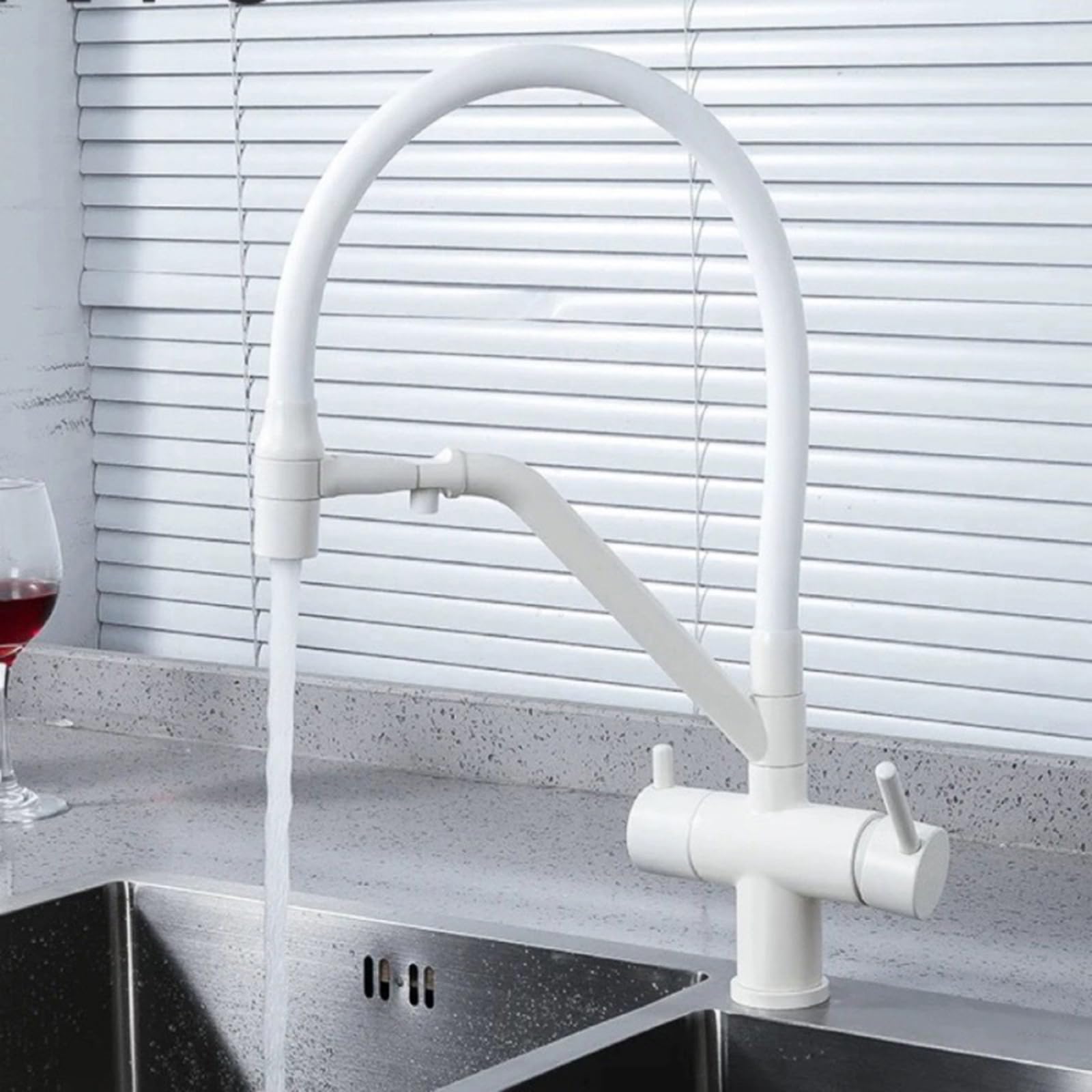 ZYCHSJXA 3 Way Water Filter Tap Kitchen Drinking Taps Sink Mixer Pull Out for White Copper Double Outlet Faucet
