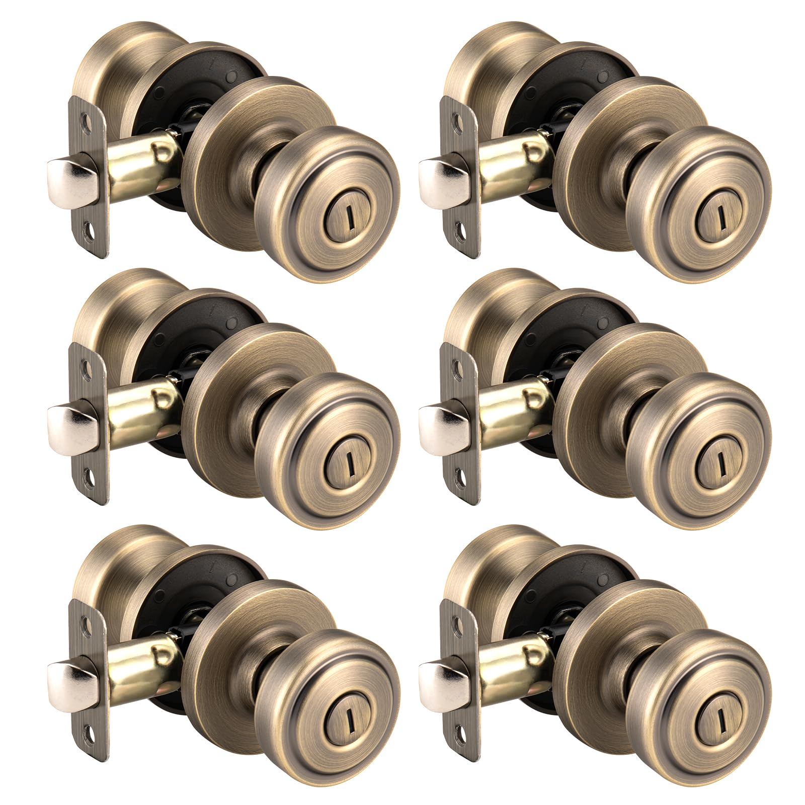 Ncsen Antique Brass 6 Pack Round Door Knobs With Lock For Privacy