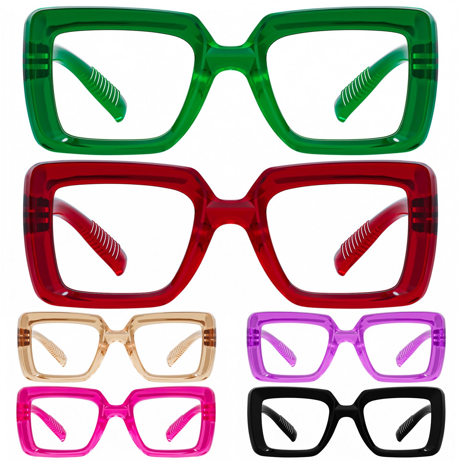 Eyekepper Damen Lesebrille Metalllose Schraubenlose Federscharniere 6er Pack Frau übergroße quadratische Dicke Rahmen Lesehilfe - Mischen +0,75