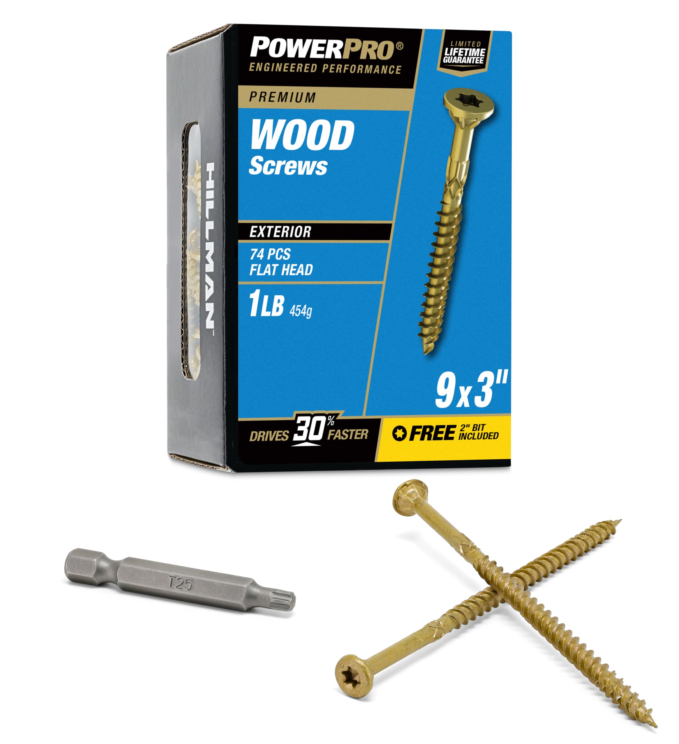 Power Pro Premium Exterior Wood Screws, #9 x 3 Inch All-Purpose Deck Screws for Outdoor Projects, T-25 Star Bit Included, Bronze, 74 Pieces | 48600V4