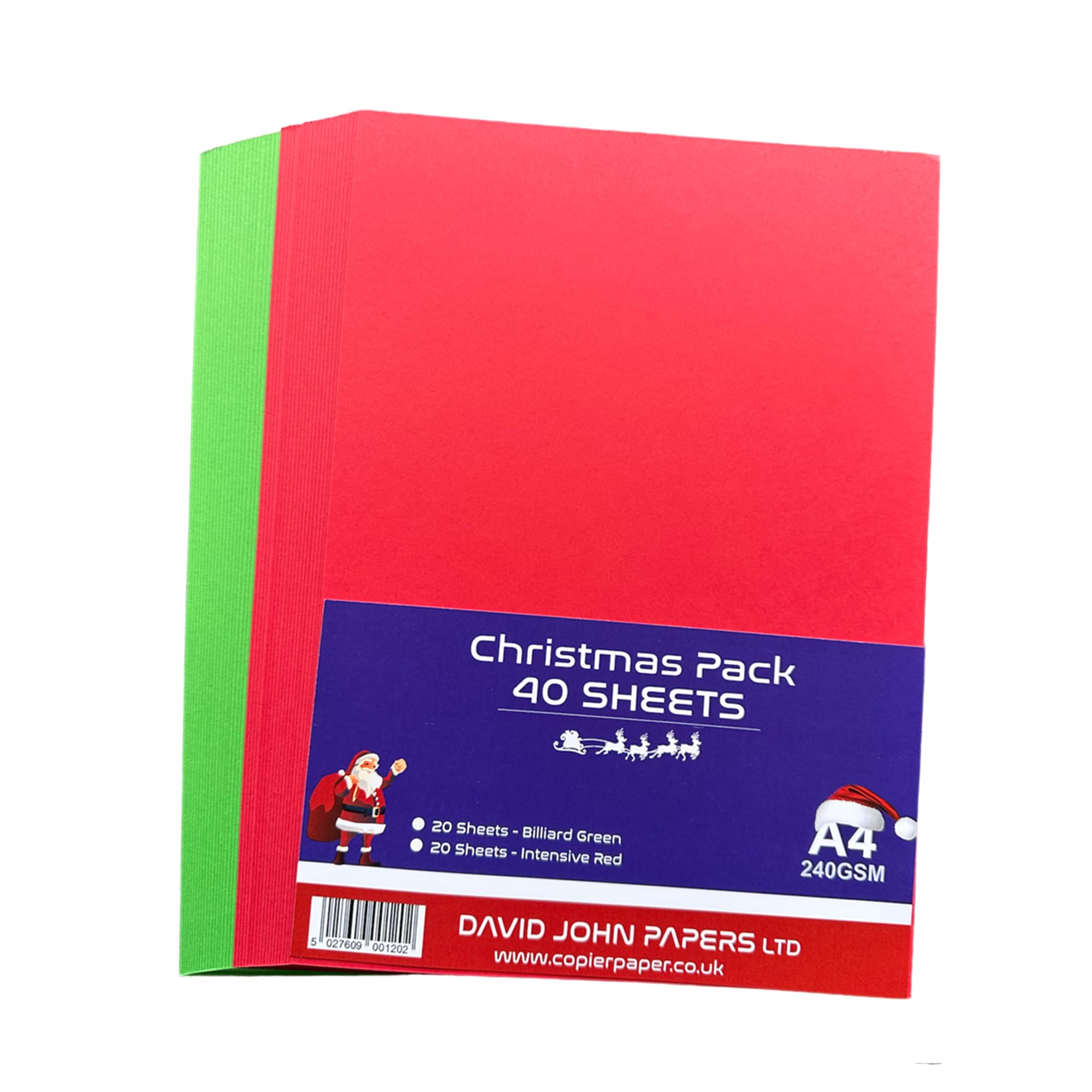 DJP 240gsm A4 Christmas Coloured Card Pack Bundle (40 Sheets) - Red & Green - 20 Each Colour, Red, Green, A4 Size
