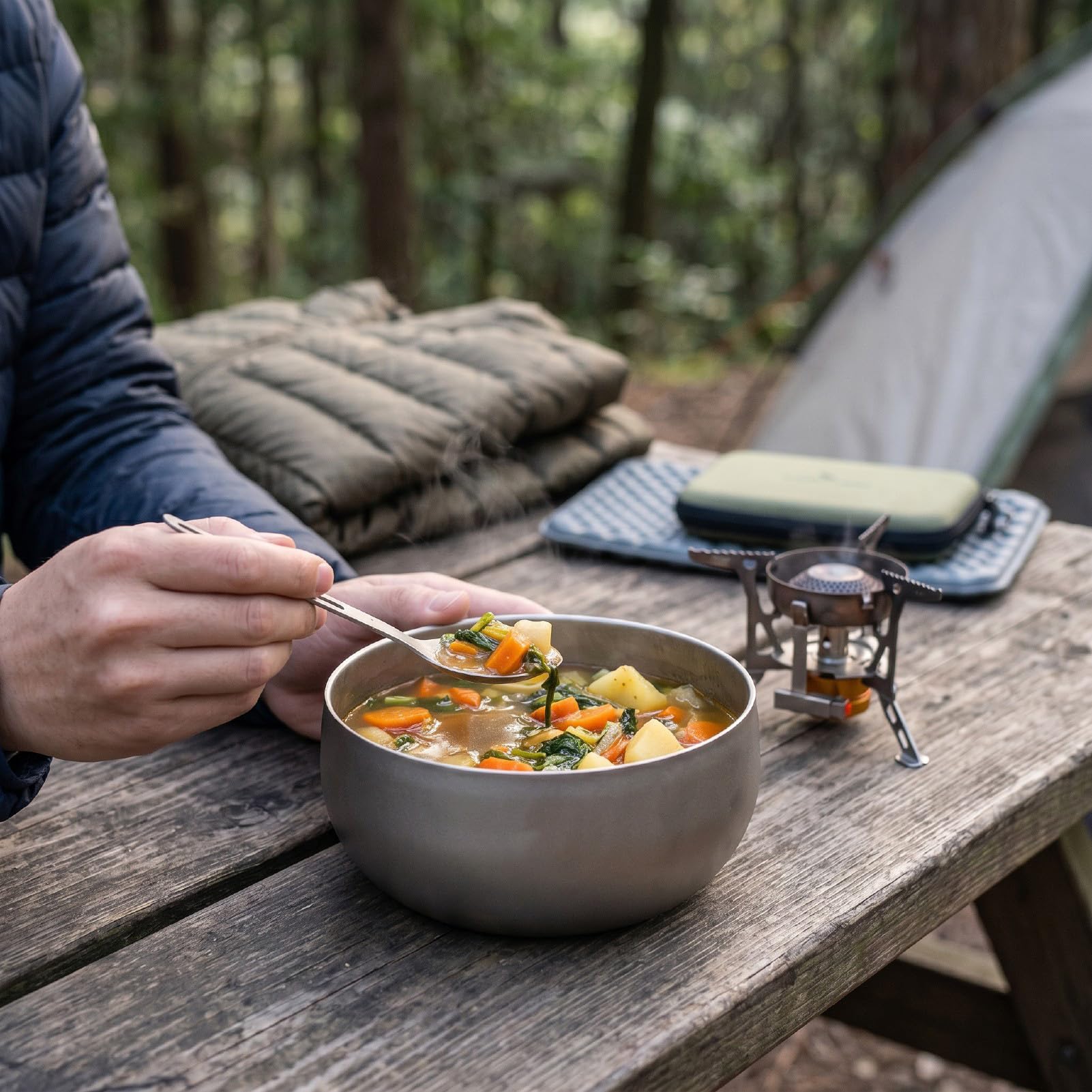 Naroote Große Servierschüssel, 2 L, Ti-Legierung, Doppelwandig, Metall-Suppenschüssel für Suppe, Reis, Salat, Nudeln und Abendessen, Küche, Camping, Kratzfest, Leicht, Tragbar