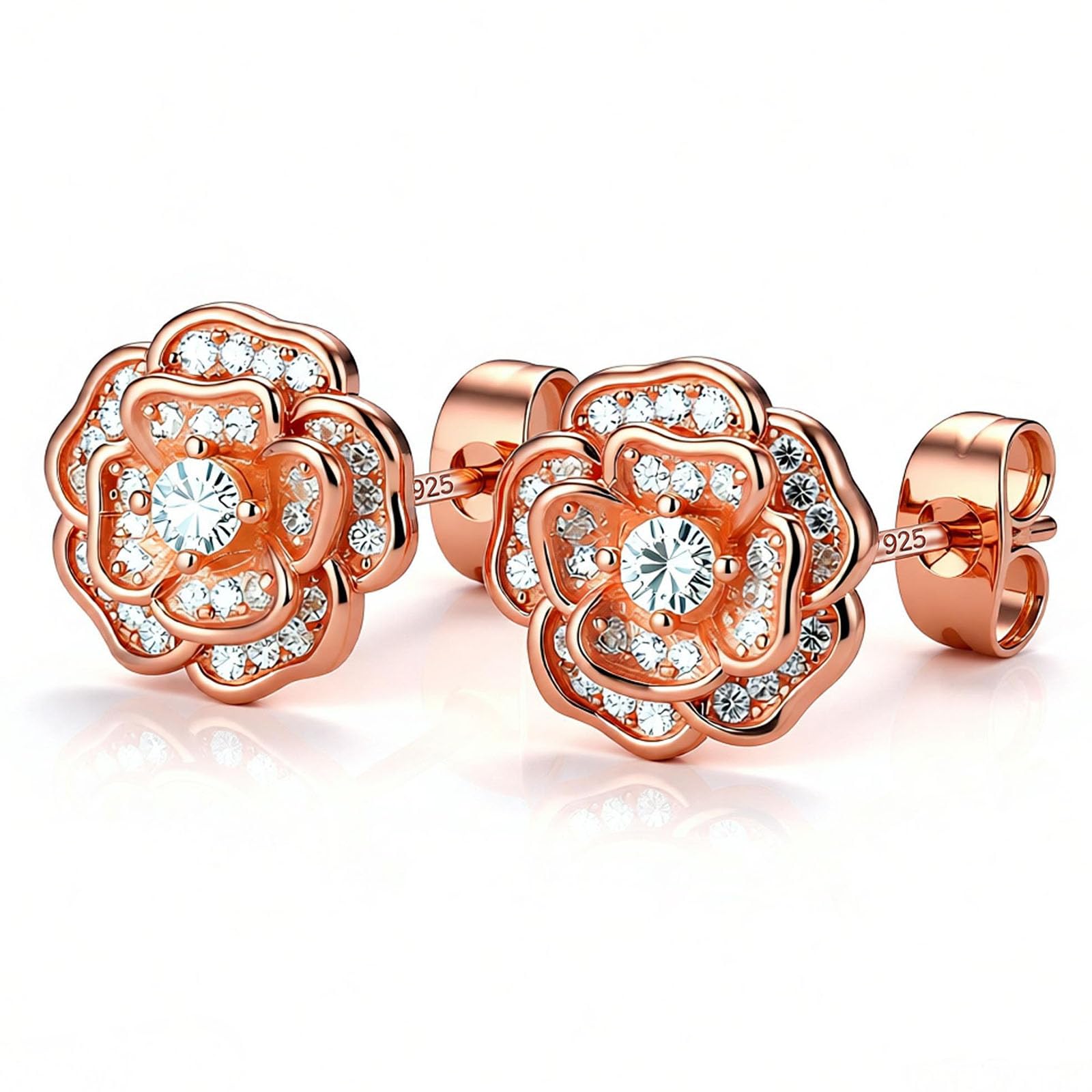 14K Gold Rose Flower Sterling Silver Stud Earrings For Women Dainty Rose Gold Pearl Earrings Hypoallergenic Earrings Cute Studs For Her Nickel Free