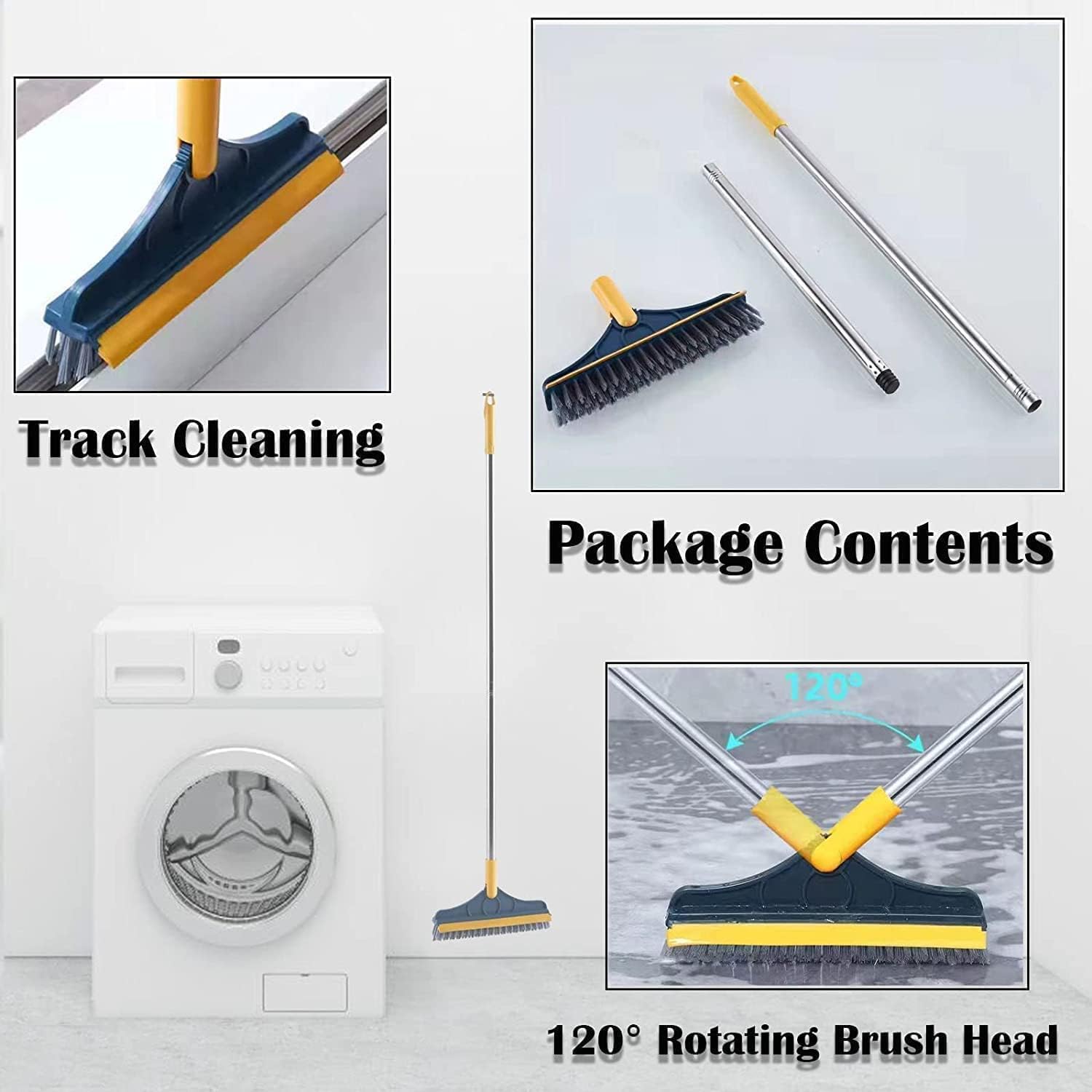 2-in-1 Bathroom Cleaning Brush with Wiper and Long Handle - 120° Rotating Floor Scrub Brush for Tiles, Kitchen, and Home Cleaning Accessories. 4