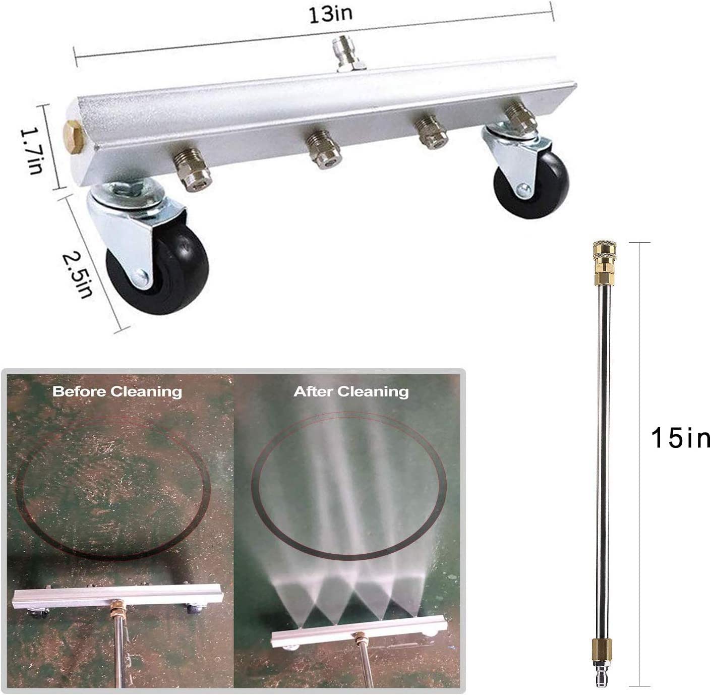 YUET Escoba de agua para lavadora a presión, limpiador de lavadora eléctrica de 13 pulgadas, para acera, patio, entrada, cubierta, entrada de barrido, 4000 PSI, 33 cm (lavadora a presión + varitas)