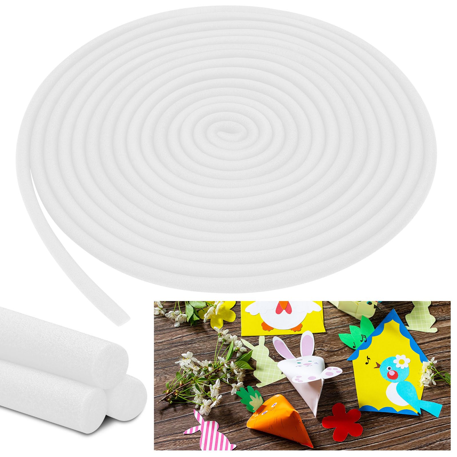 Frienda 5/8 Inch x 60 Ft White Foam Noodles for Crafts Versatile Pool Noodles Foam Tubes Cylinder Rods for Modeling, DIY Arts and Crafts Supplies