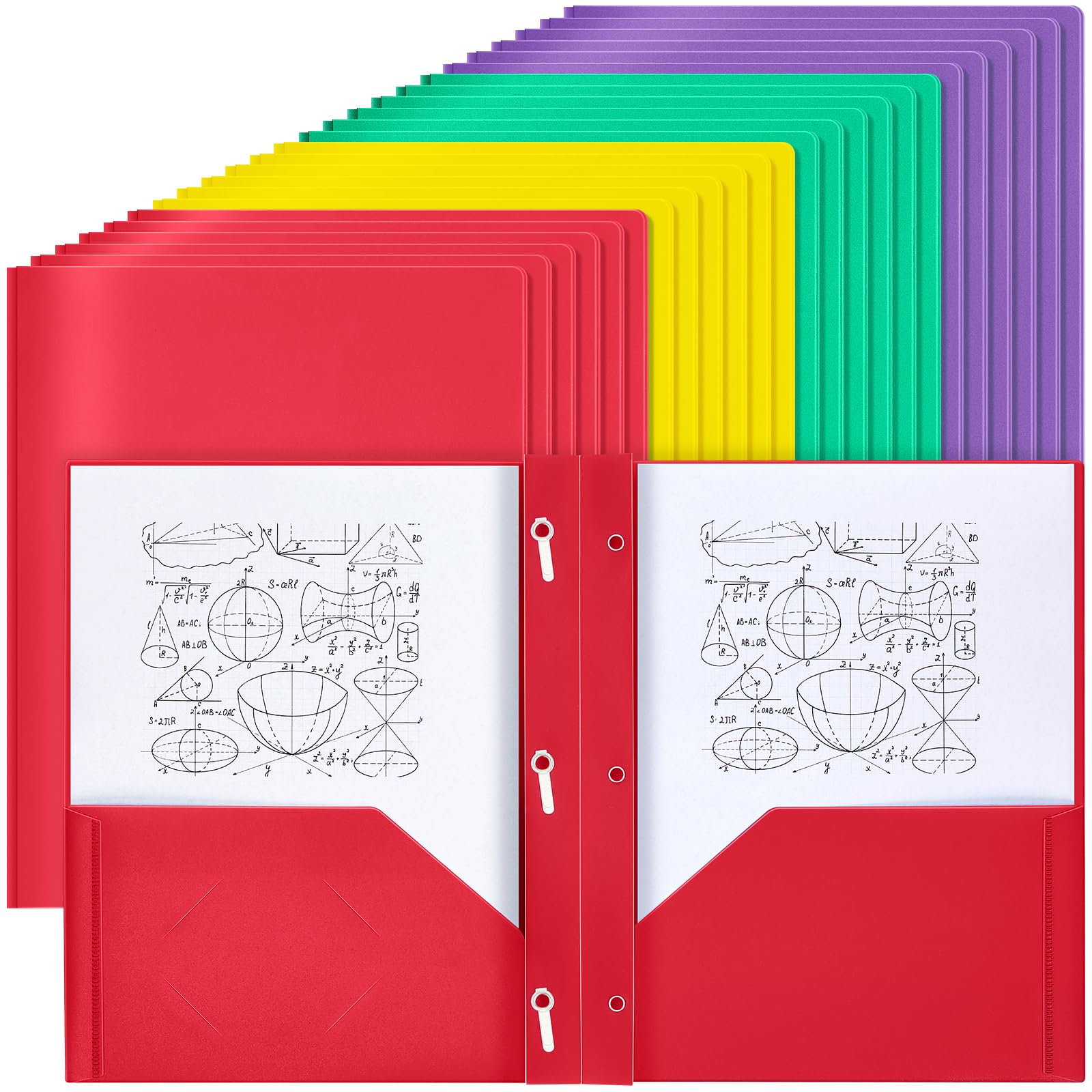 Lincia 100 cartelline in plastica con tasche e rebbi, con rebbi, cartelle in plastica con 2 tasche, per ufficio, scuola, studenti, insegnanti, impiegati (colorate)