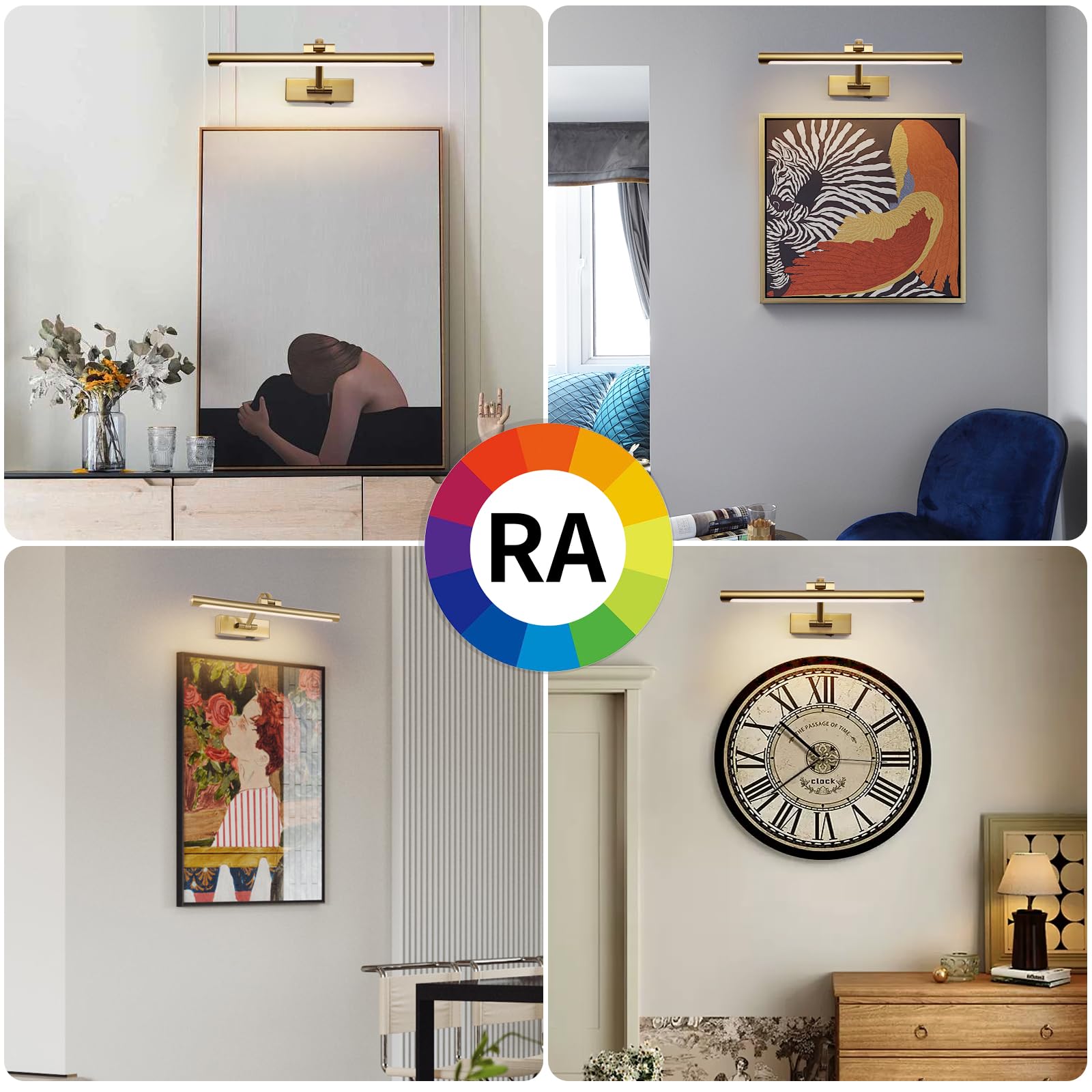 Luci per quadri senza fili per parete a batteria, luce artistica per dipinti con telecomando, 3 CCT, dimmerabile, ricaricabile, luce da galleria girevole in ottone da 40,6 cm, per esposizione di