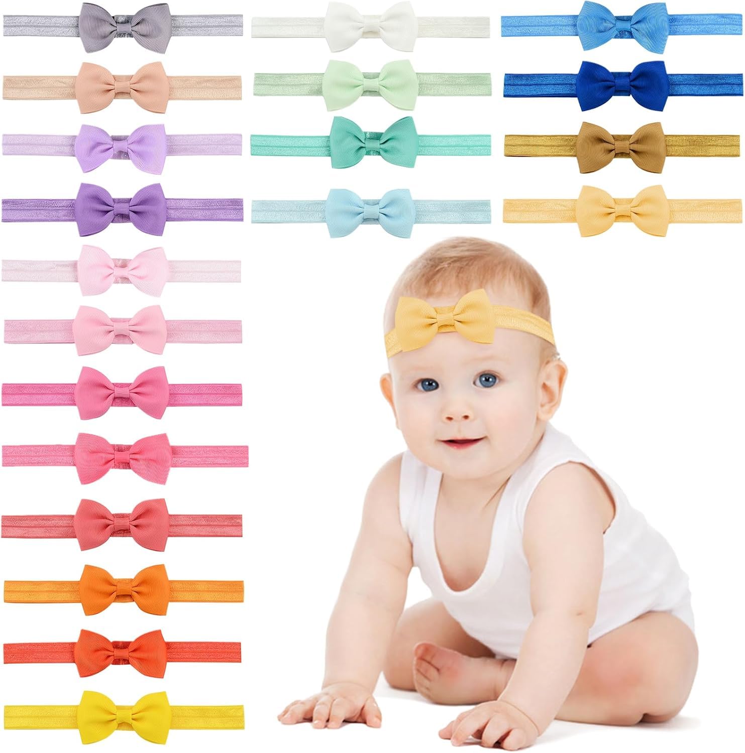 12 PCS Baby Elastic Headbands – Random Colors Grosgrain Ribbon Bows – Soft, Stretchy Hair Accessories for Newborns, Infants, Toddlers & Kids – Comfortable, Durable & Photo-Ready-image-49