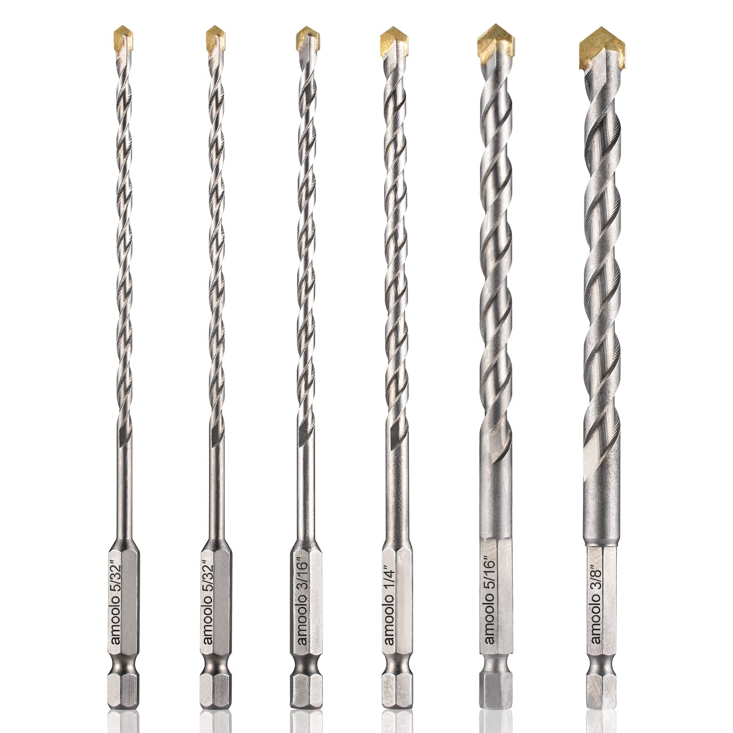 amoolo Carbide Tip Multi-Purpose Masonry Drill Bit Set 6pcs(5/32\