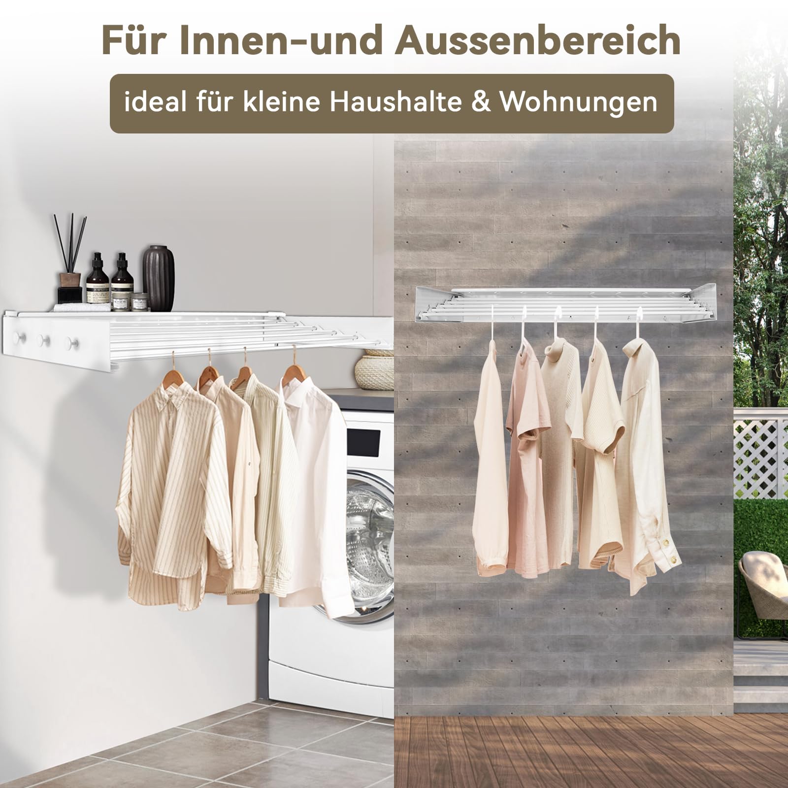 Wäschetrockner Wand, Wäscheständer Wandmontage, 100cm Wäscheständer zum Ausziehen Wand für Badezimmer, Balkon, Terasse, platzsparend Wandwäschetrockner ideal für Indoor & Outdoor (Weiß - 100cm)