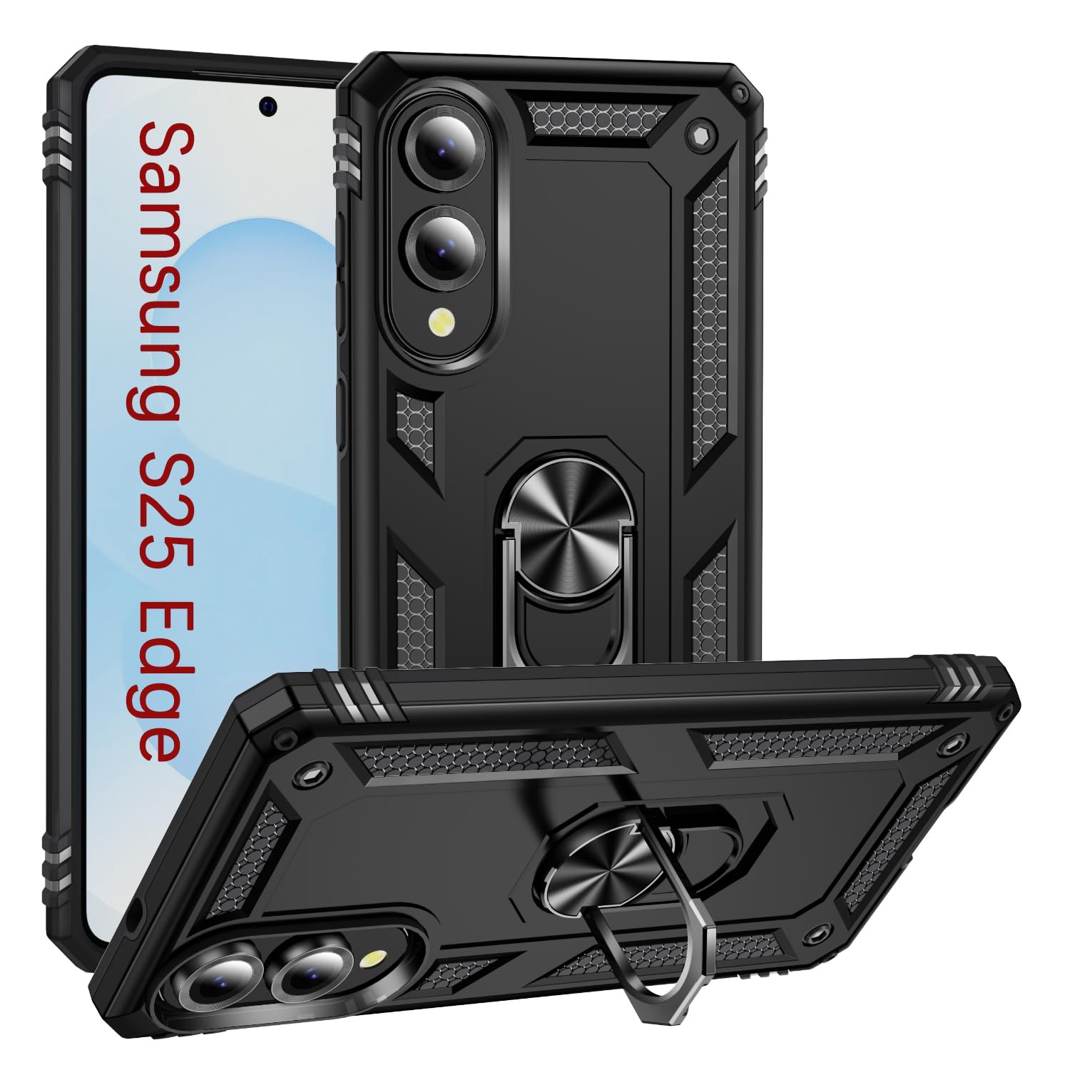 S25 Edge Phone Case with Kickstand,Military Grade Shockproof Protective Case for Samsung S25 Edge,Full Body Heavy Duty Rugged Protection Cover for