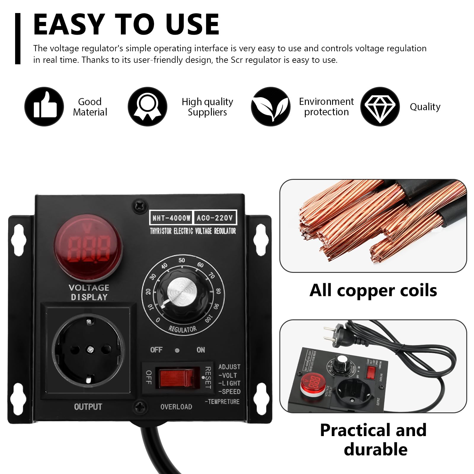 Régulateur SCR 4000W 220V Variateur Vitesse Moteur Régulateur Tension SCR 4000W 220V - Contrôle Vitesse Moteur Et Température Generateur Electrique