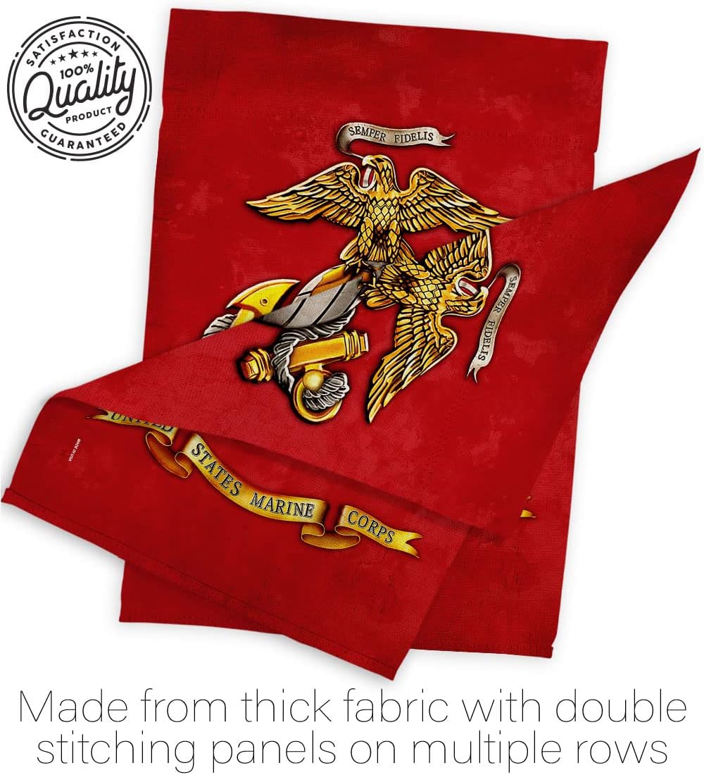 US Marine Corps Garden Flag - Set with Stand Armed Forces USMC Semper Fi United State American Military Veteran Retire Official - House Banner Small Yard Gift Double-Sided Made In USA 13 X 18.5