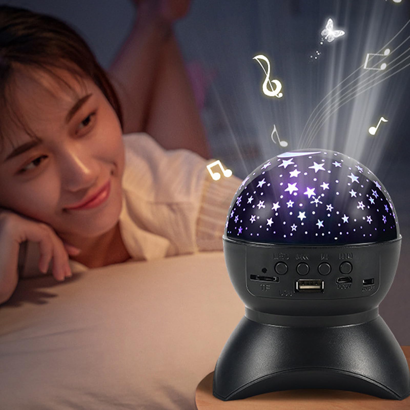 Głośnik Bluetooth, światło nieba z projekcją LED z obrotową gwiazdą - przenośne muzyczne światło otoczenia z obsługą USB, karty TF, dysku U - idealna lampka nocna do sypialni dla rodziny, wystrój
