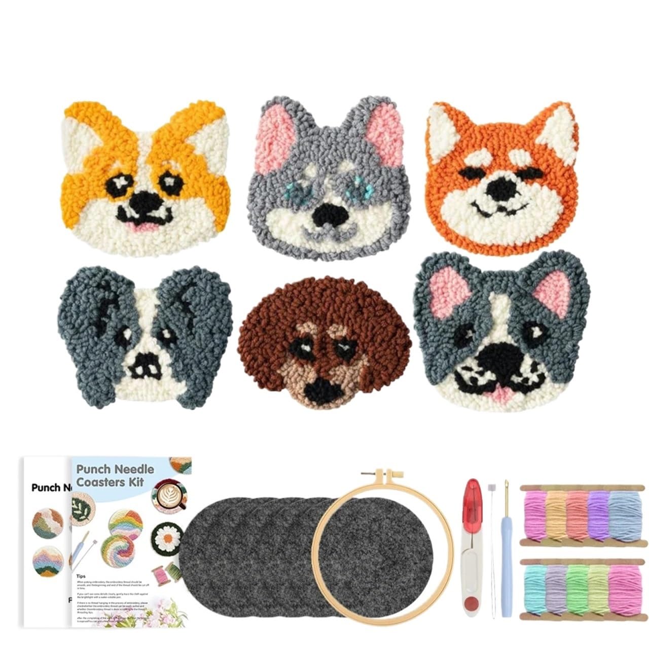 1set Punch Needle Coaster Kit For Beginners Adults Tufted Art Yarn Tools Sewing DIY Embroidery Craft Gi for DIY(Color1)