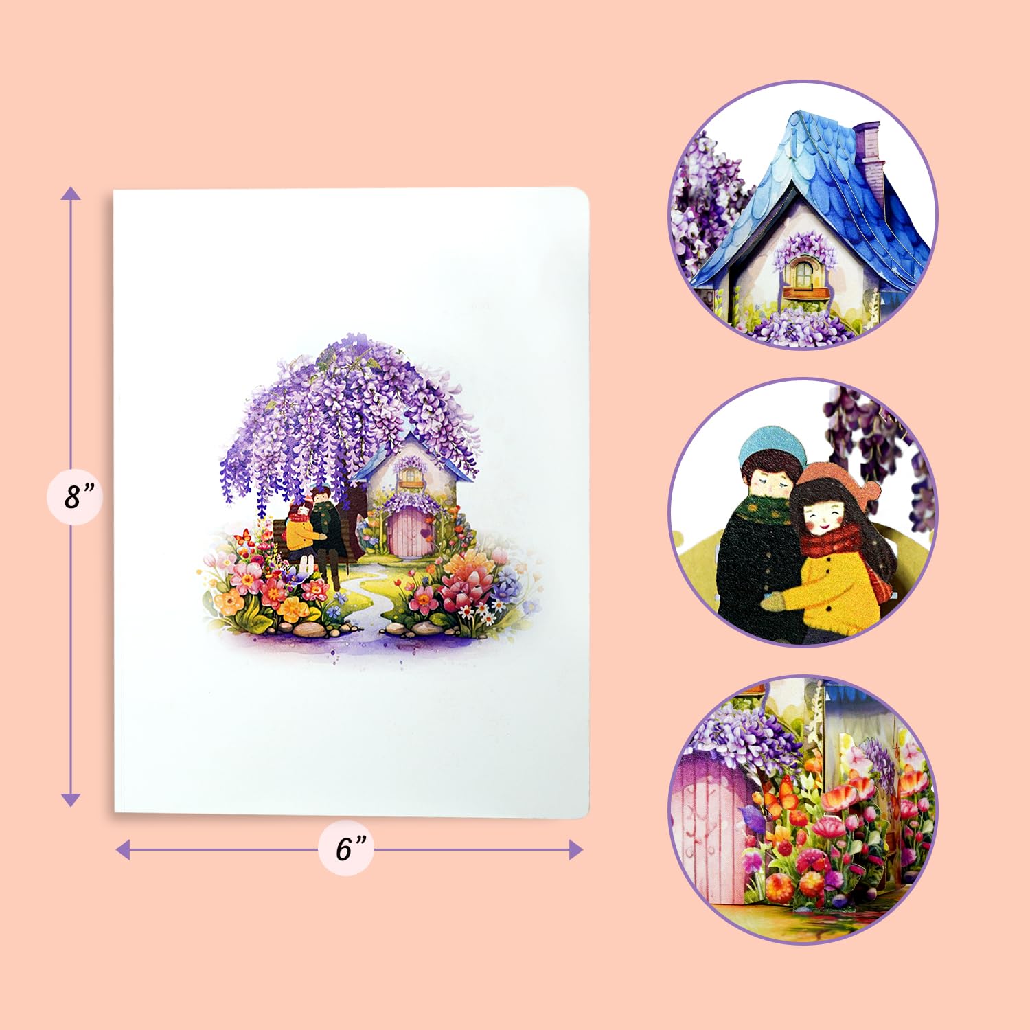 CUTE POPUP - Tarjeta emergente 3D para pareja romántica con diseño de glicina floreciente, para cumpleaños, San Valentín, boda, aniversario, regalo hecho a mano para novia, esposa o pareja