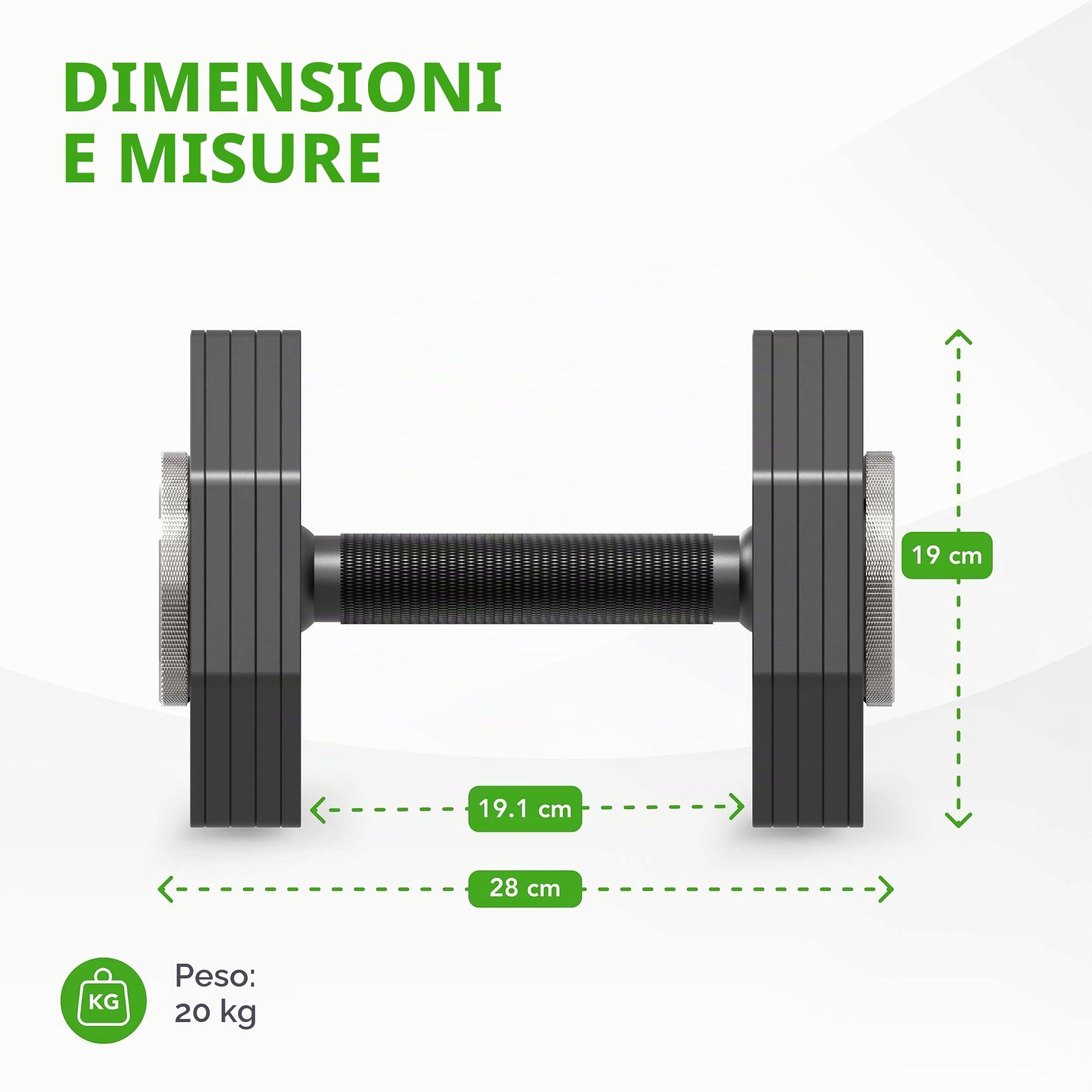 Tunturi Rapid - Set di manubri regolabili da 20 kg – regolabile da 4 a 20 kg – 9 manubri in uno – Set di pesi per home gym