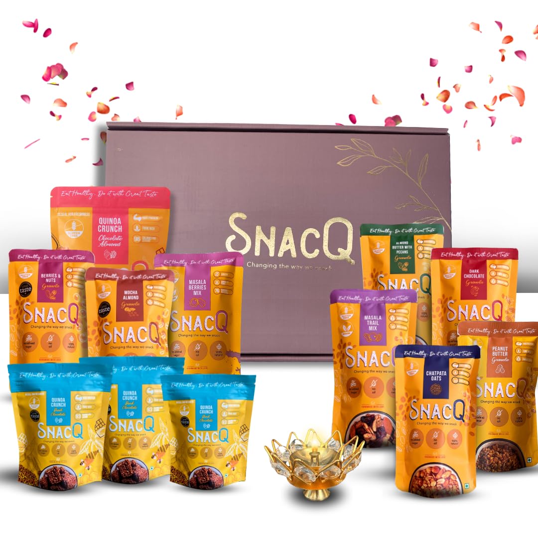 SnacQ Assorted Gift Box for Diwali | Healthy & Tasty Treats Hamper for Diwali | 13 Items Combo Gift Pack | Nut Mixes, Granola and Crunchy Chocolate with a Diya (B0CL4T2VWC) Amazon Price History, Amazon Price Tracker