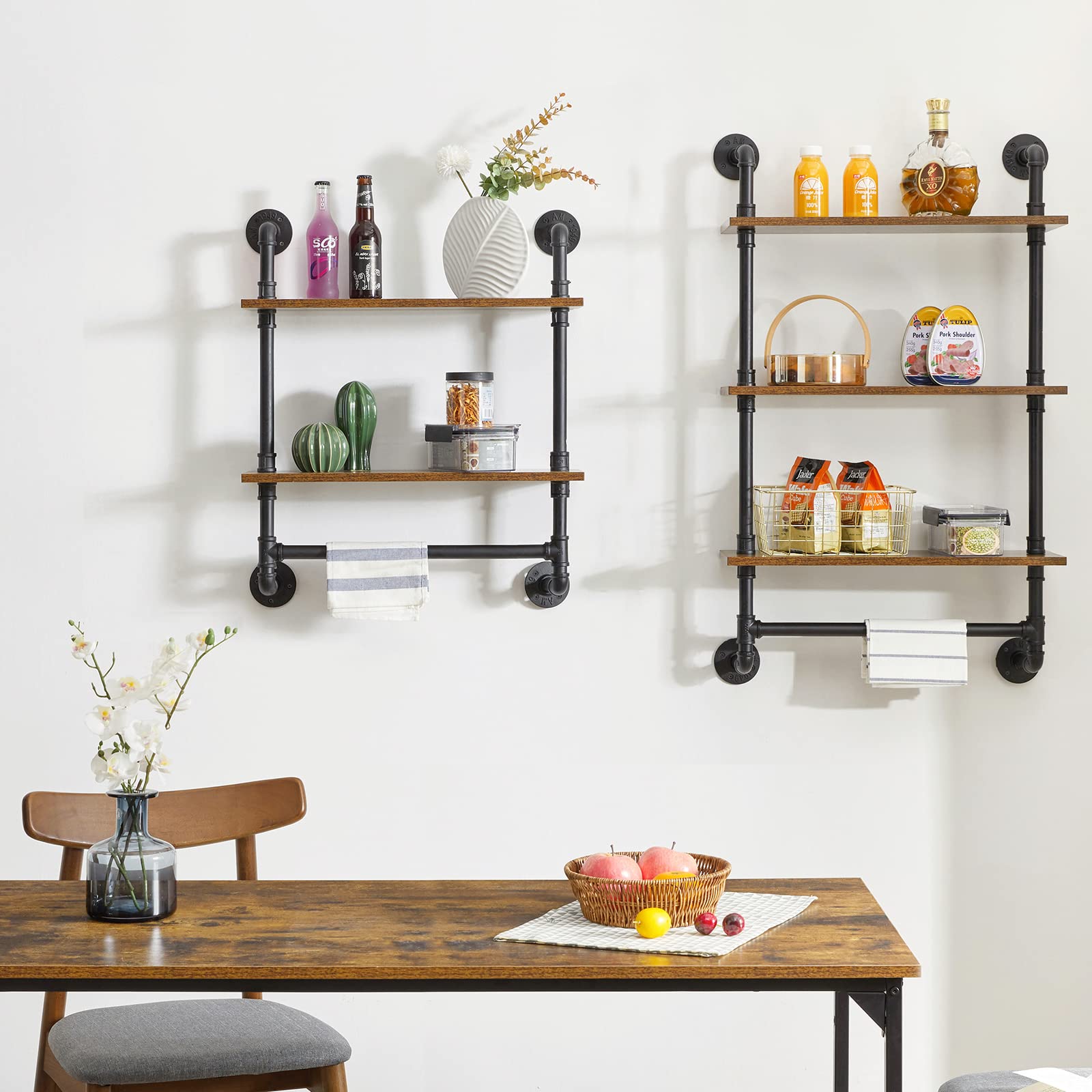 YMYNY Estantes de Montaje en Pared de tubería Industrial de 2 Niveles, estantes de Almacenamiento rústicos, Estante de Especias de Cocina, para Dormitorio, Sala de Estar, baño