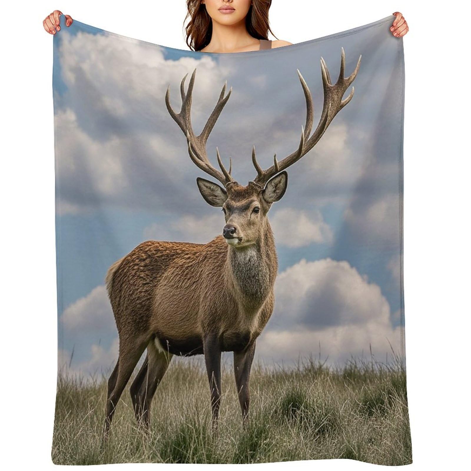 Flannel Elk Throw Blanket for Couch Super Soft Fuzzy Cozy Flannel Blankets No Shed No Pilling FAnti-Static Winter Bed Blanket Decorative and Giftable Blankets