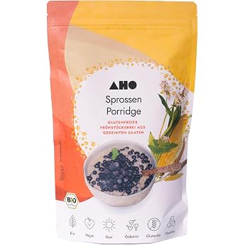 AHO Sprouts Porridge 650 g Germinated and Gluten-Free Organic Breakfast Porridge with Germinated Millet Germinated Linseed Sprouted Buckwheat Germinated Corn and Germinated Quinoa Plastic-Free Packaging