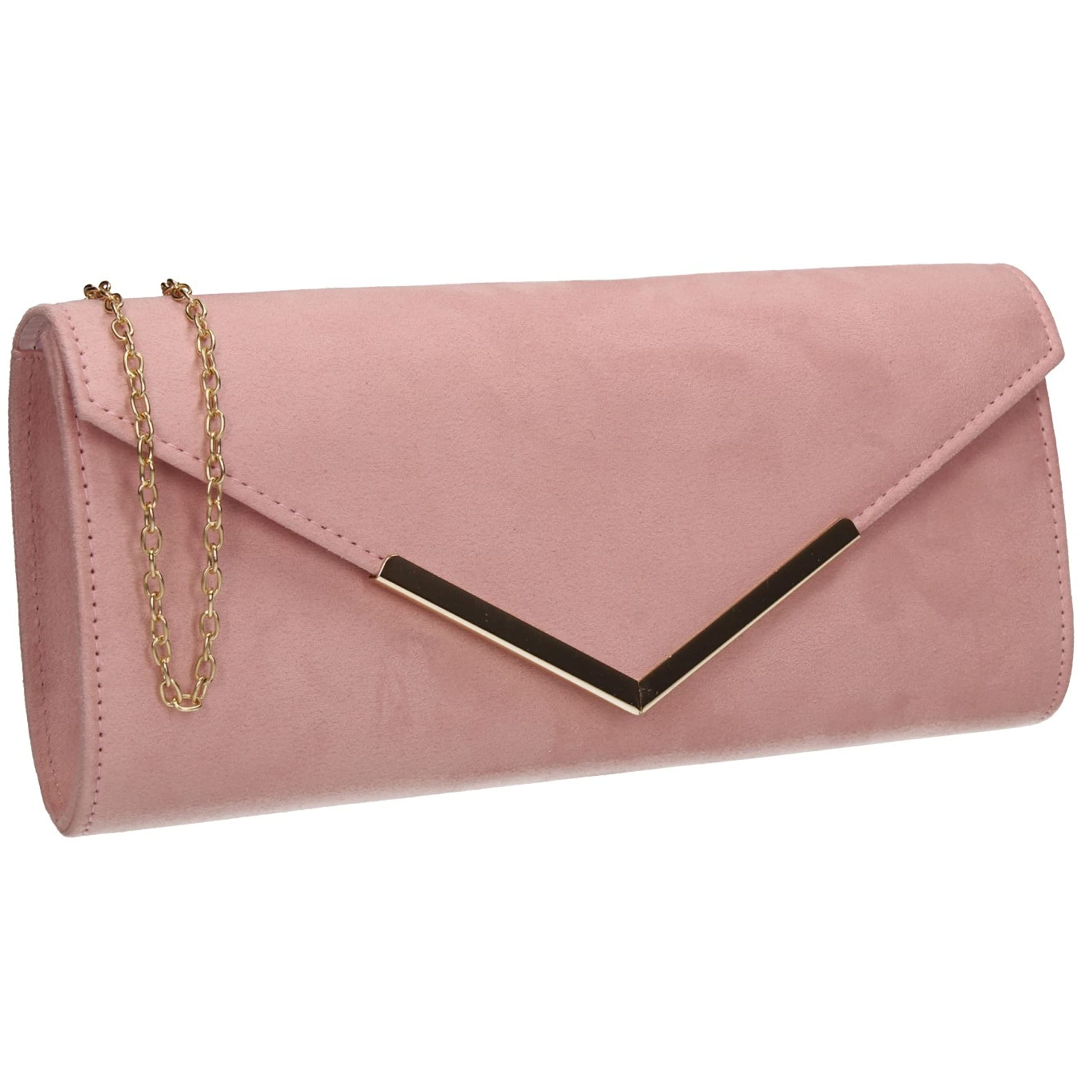 SwankySwans Leona Envelope Faux Suede Clutch Bag Pink