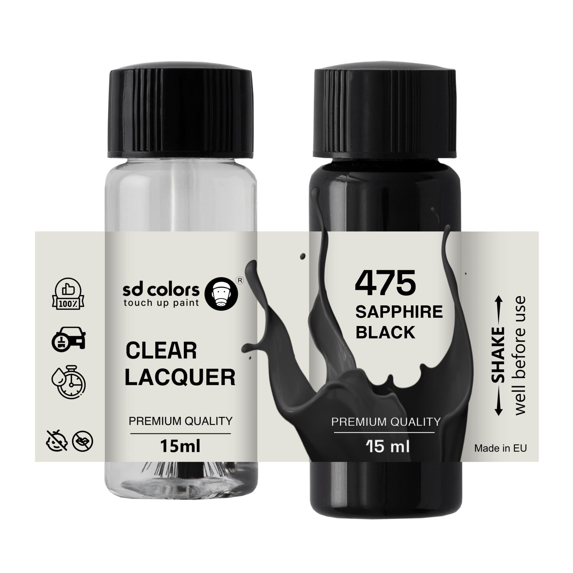 Sd Colors Paint+Lacquer Sapphire Black 475 New Touch Up Paint 15 Ml Repair Scratch Chip Brush Color Code 475 Sapphire Black (Paint+Lacquer)