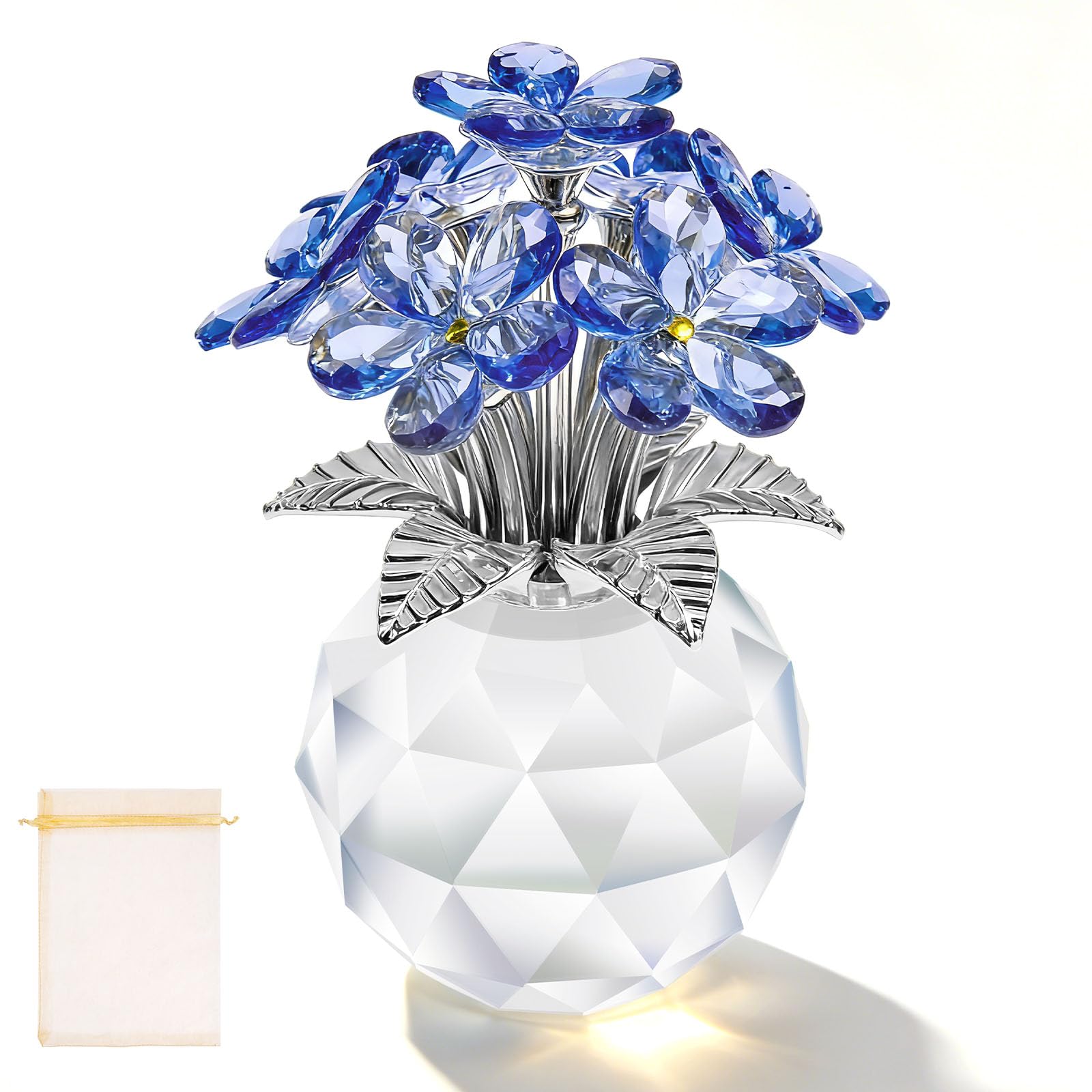 ZEJEXXB Crystal Forget-Me-Not Bouquet Figurine Blue Valentine's Day Gifts Elegant Home Decorative Glass Ornaments Romantic Presents for Women Mum Friends Birthday Anniversary