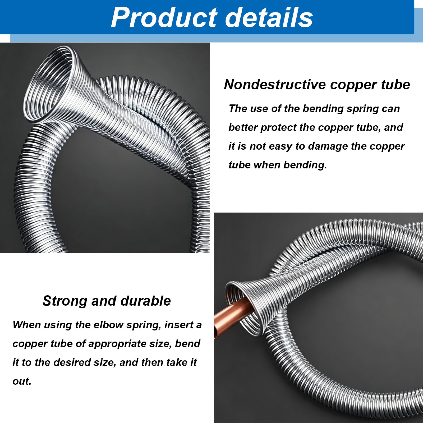 Tnisesm Set di piegatubi a molla da 1/4", 3/8", 1/2", 5/8" e 3/4" per tubi in rame, alluminio e acciaio a parete sottile, lunghezza 350 mm