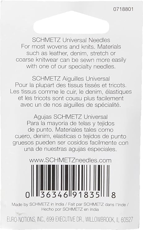 Euro-Notions Universal Machine Needles-Size 70/80/90/100 10/Pkg, Other, Multicoloured