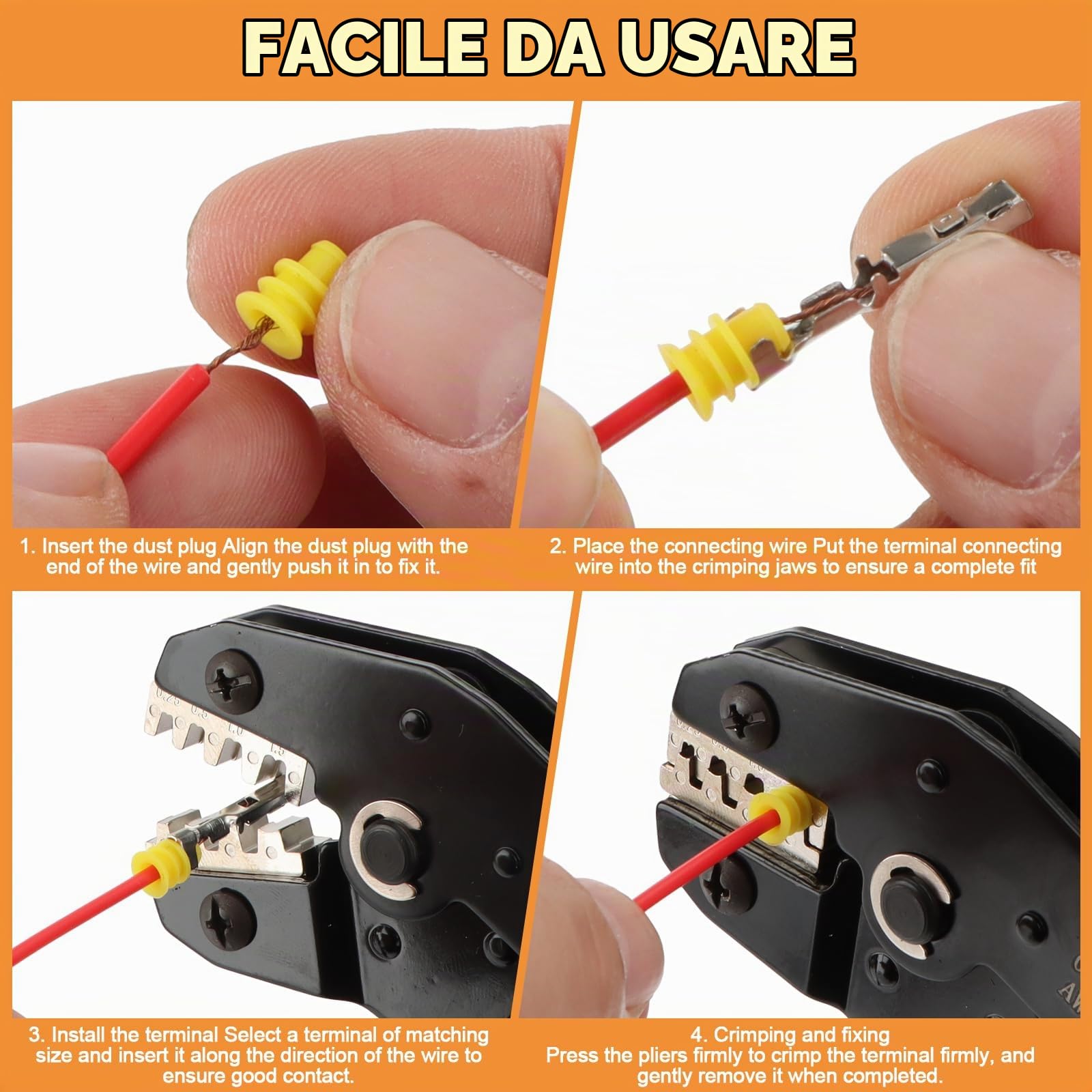 Kit connettori elettrici per auto 969 pezzi con crimpatrice SN-58B, terminali 1,0–3,5 mm, tappi di tenuta e 18 strumenti di estrazione per auto e moto