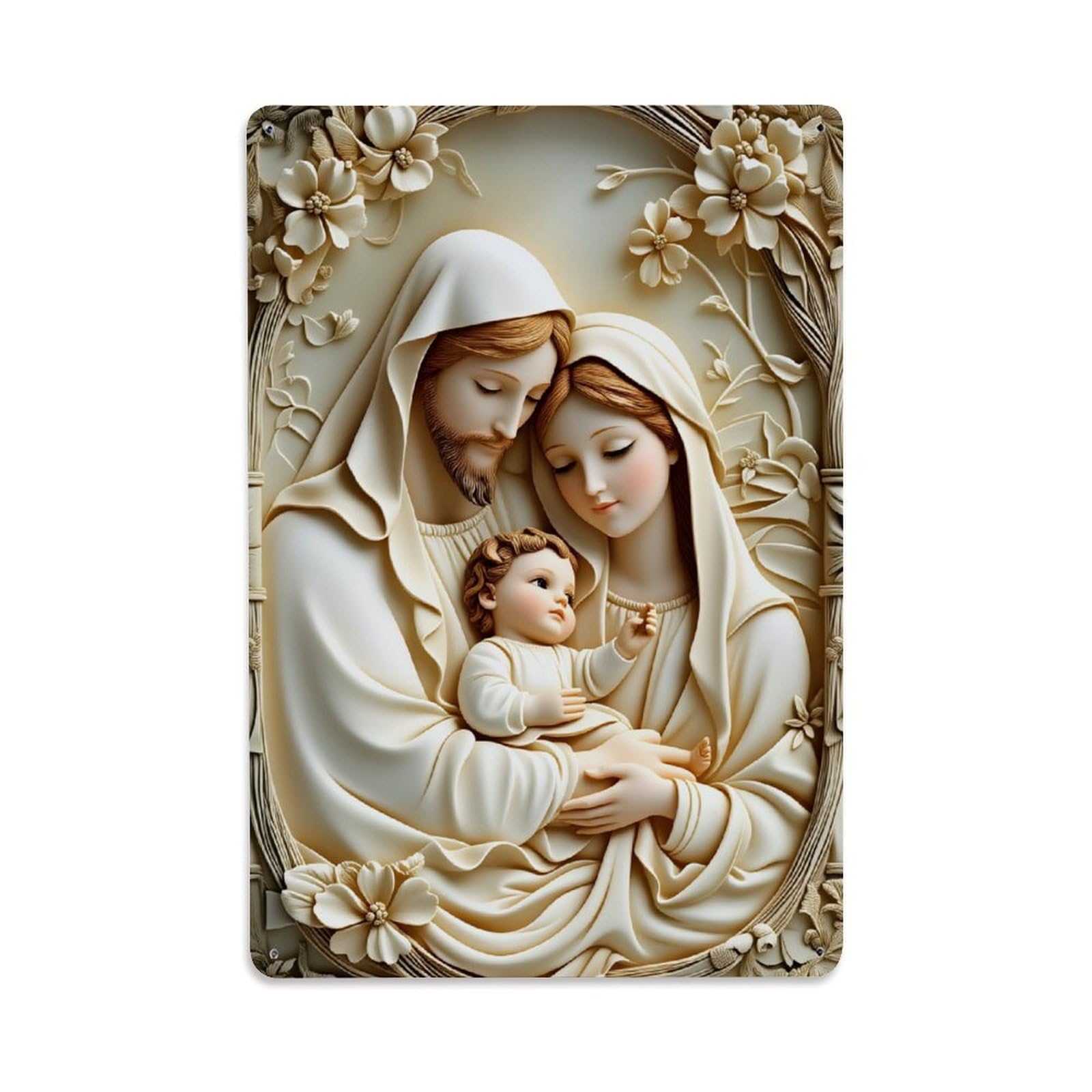 Enderetf Vintage Holy Family Relief Sculpture Tin Sign Metal Poster, Home Bar Garage Man Cave Cafe Indoor & Outdoor Wall Decoration 8X12inches