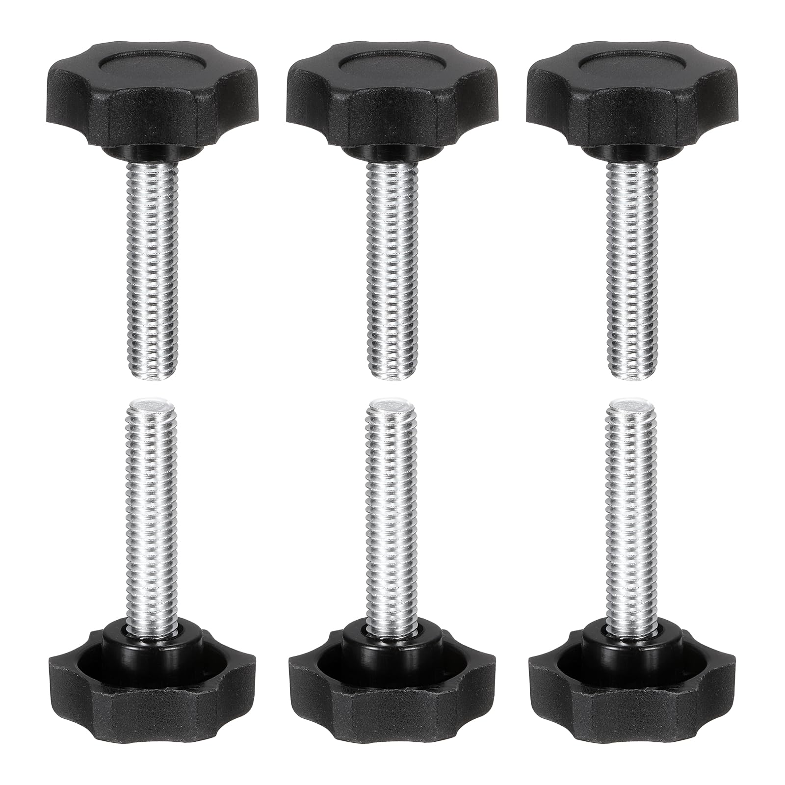 sourcing map 6 Pcs Star Knobs Handles M8 x 35mm (1.25mm Pitch) Male Thread Metric Carbon Steel Hand Tightening Clamping Screws Threaded Stud Knob Bolts for Woodworking Jigs, Black