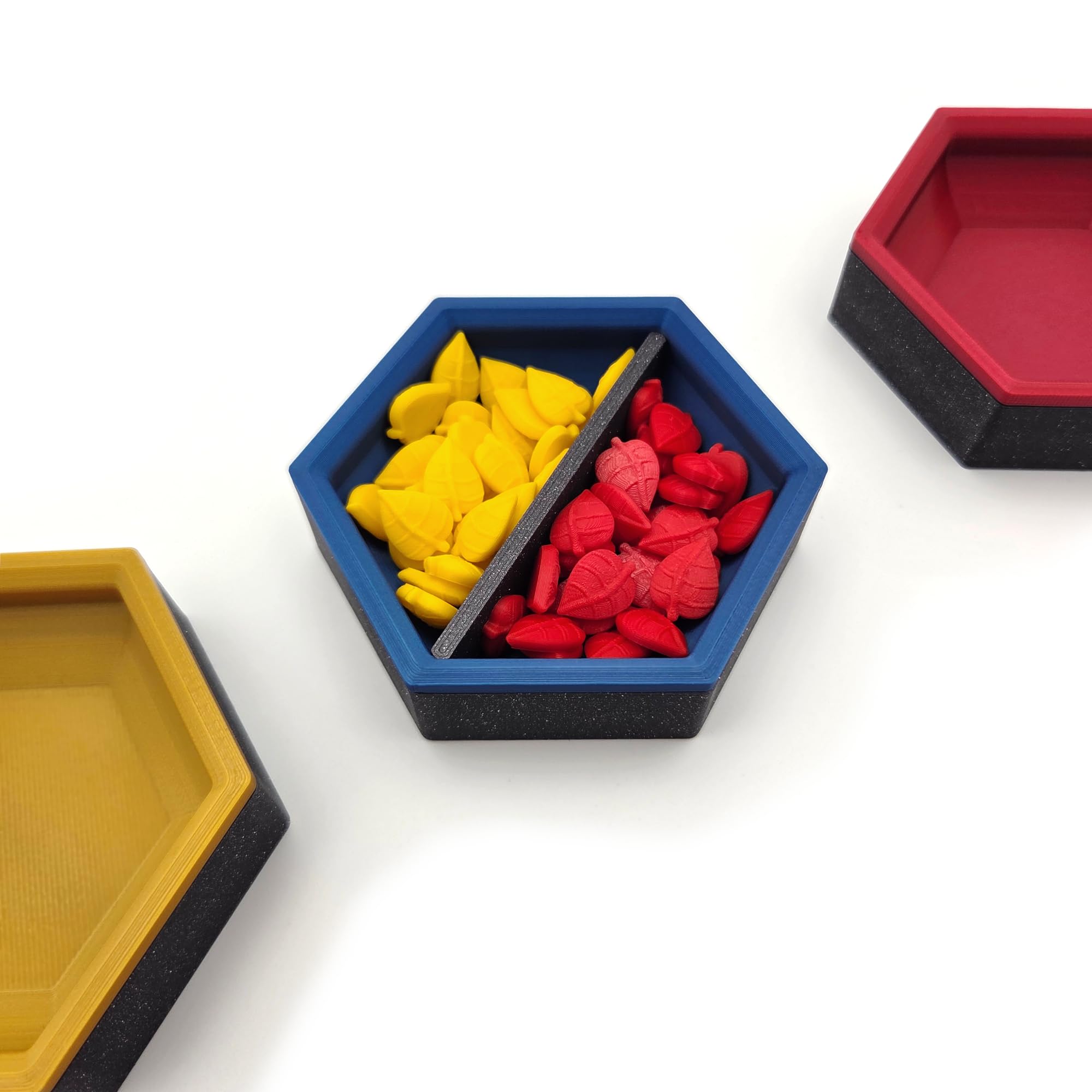 Cuencos Magnéticos Hexagonales – Organizadores Modulares Personalizables para Juegos de Mesa (Set de 4 Piezas - Acabado Silk)