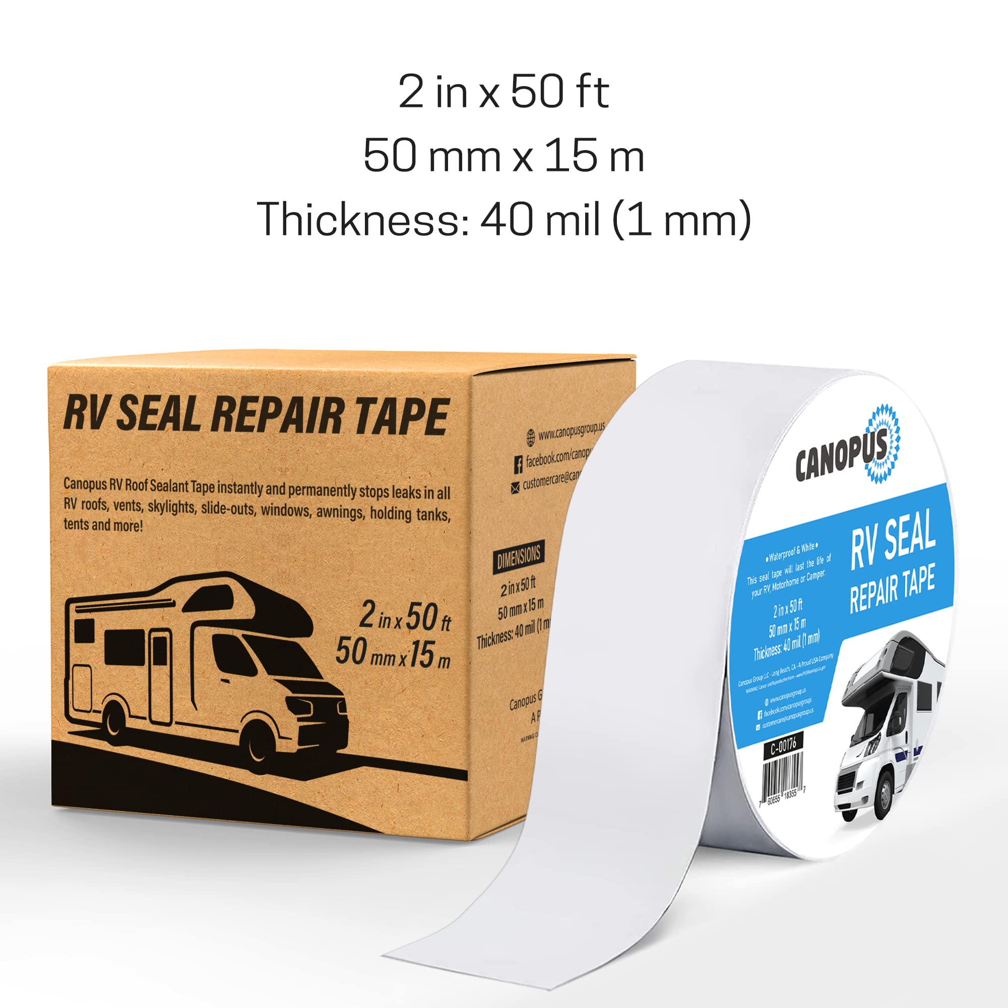 CANOPUS Ruban Butyle, 5 cm x 15 m, pour VR, Caravane, Camping Car, Blanc,