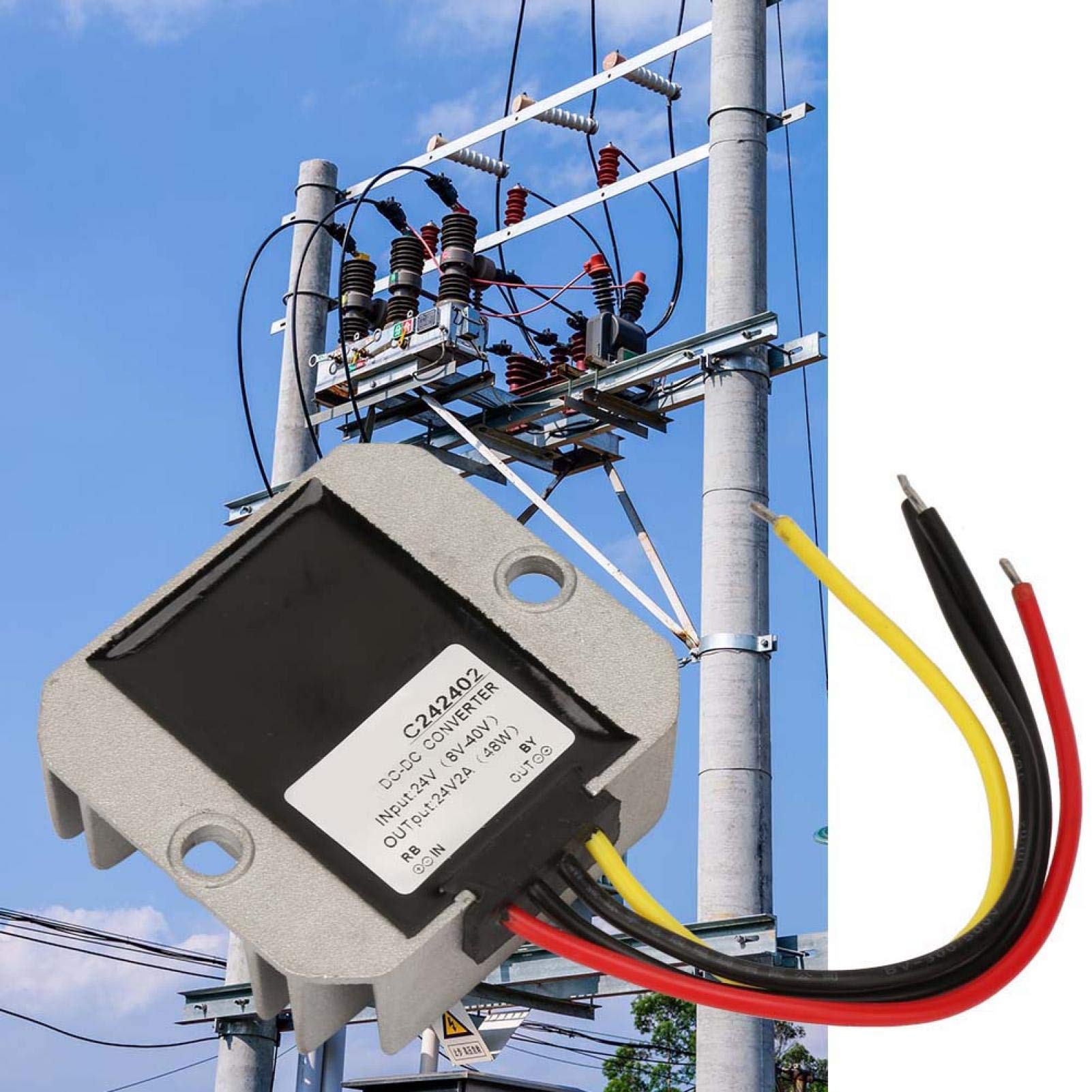 Riduttore di Tensione CC Convertitore Step Up Down 8-40 V a 24 V Boost Modulo Regolatore di Tensione Modulo Trasformatore Impermeabile(2A)