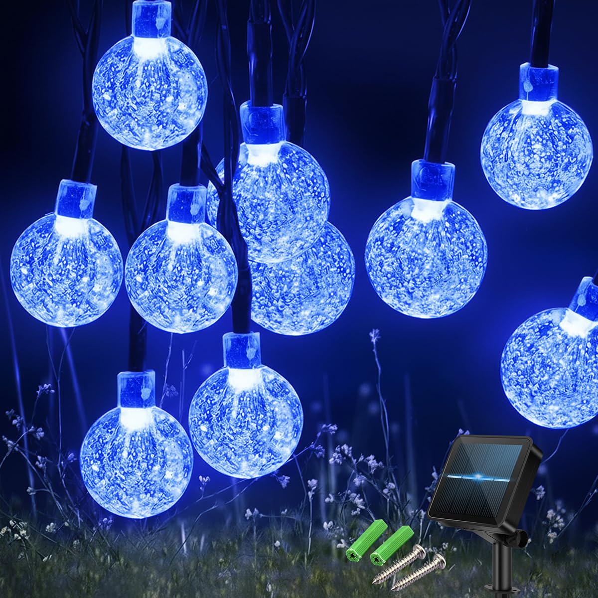 Nacvo 60LED 6M/20FT Solar Lights Outdoor Garden,8 Modes with Timer Solar String Lights,IP65 Waterproof Solar Fairy Lights for Garden,Patio,Party Decor (Blue)