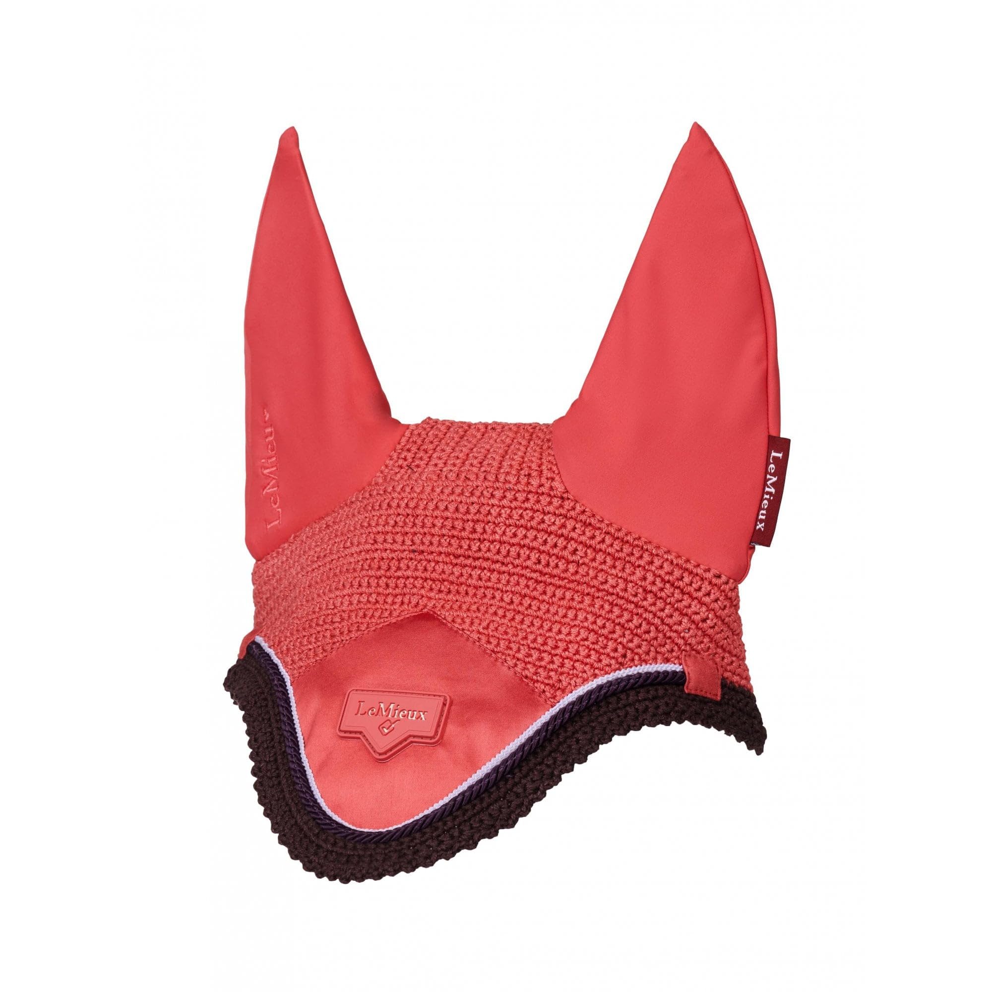 LeMieux Loire Fly Hood with Soft Lycra Ears - Close Knit Crochet - Comfortable Fit Equestrian Mask - Cranberry - X-Large — image 1