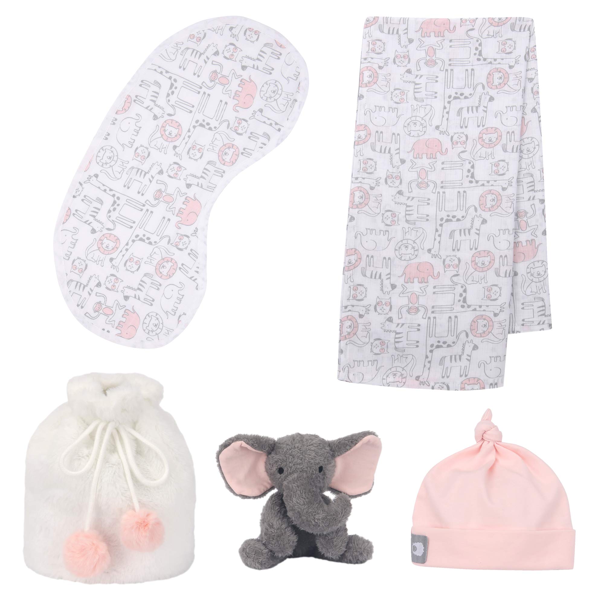5 Piece Pink/Gray Luxury Soft Baby Gift Bag for Infant/Newborn — view 2