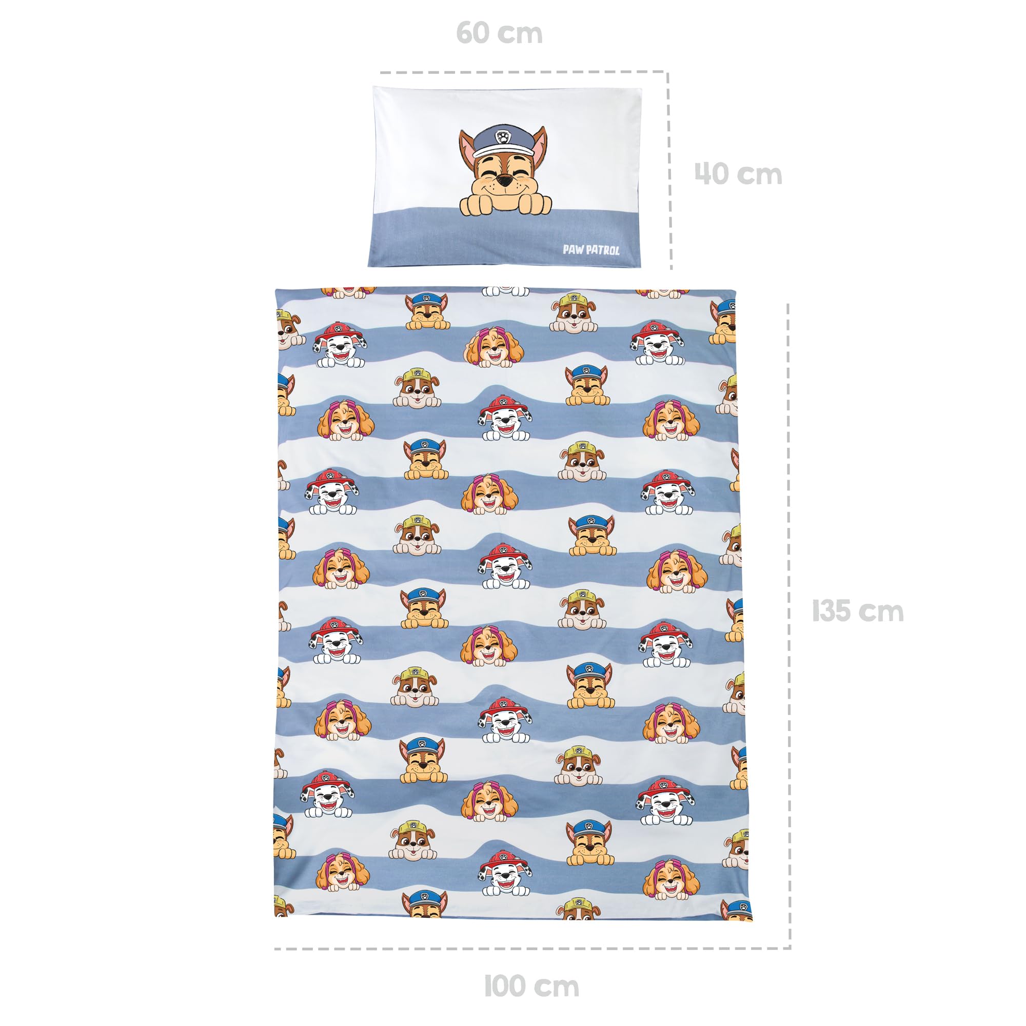 roba Paw Patrol Ropa de Cama Infantil - Funda Nórdica 100 x 135 cm + Funda de Almohada 40 x 60 cm de Algodón - Diseño de Perros Chase, Marshall, Rubble - Azul/Gris