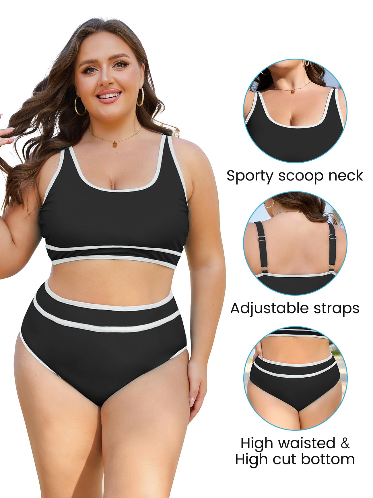 American Trends Costume da bagno da donna, taglie forti, a vita alta, 2 pezzi, controllo della pancia